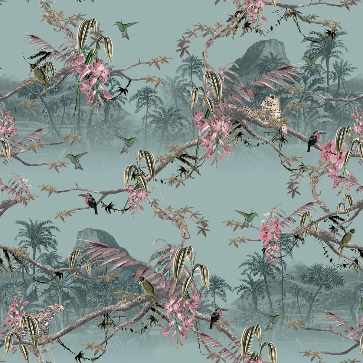 1200x1200 Ted's Enchanted Collection Hibiscus Wallpaper Pale Blue, Ted Baker 12471 A4 SAMPLE