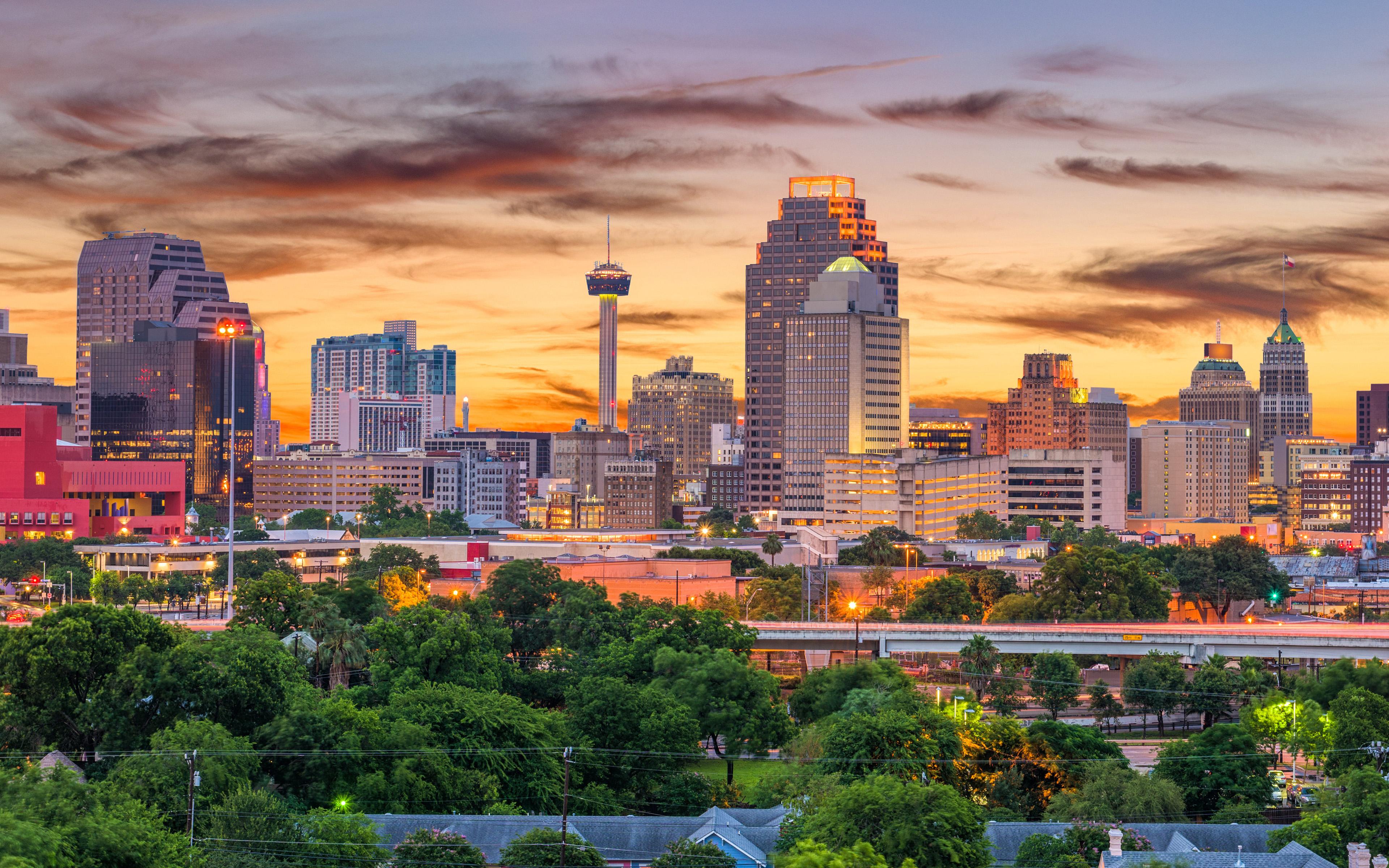 3840x2400 Download wallpaper San Antonio, 4k, sunset, modern buildings, american cities, Texas, cityscapes, America, USA, City of San Antonio, HDR for desktop with resolution 3840x2400. High Quality HD picture wallpaper