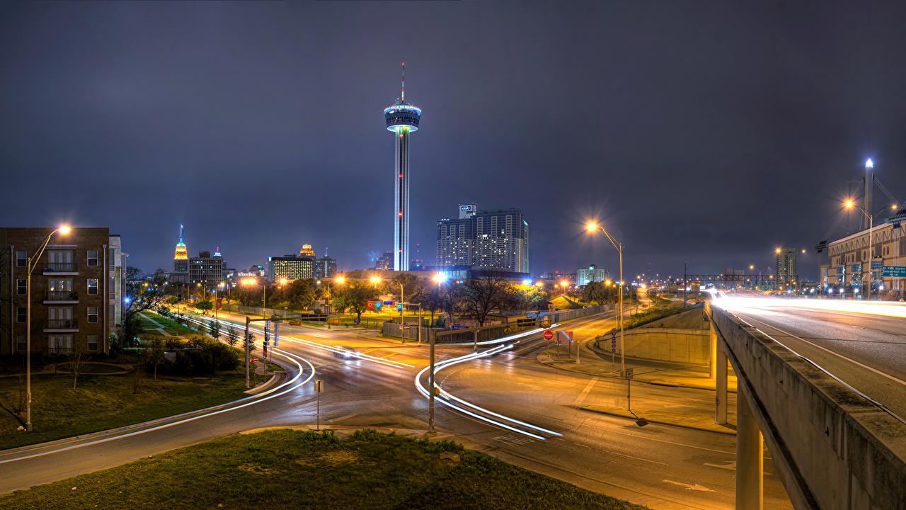 1280x720 Desktop Wallpaper Texas USA San Antonio Roads Street night time