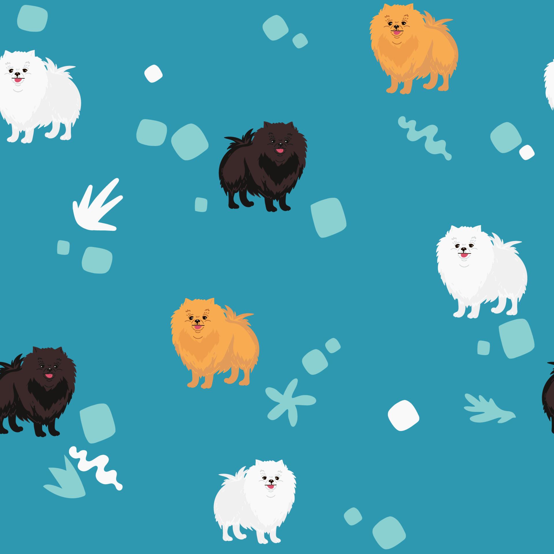 1920x1920 seamless pattern with cartoon dog. Cute Dog breeding pomeranian spitz for wallpaper, pattern fills, greeting cards, webpage background, wrapping paper textile, fabric. Vector illustration