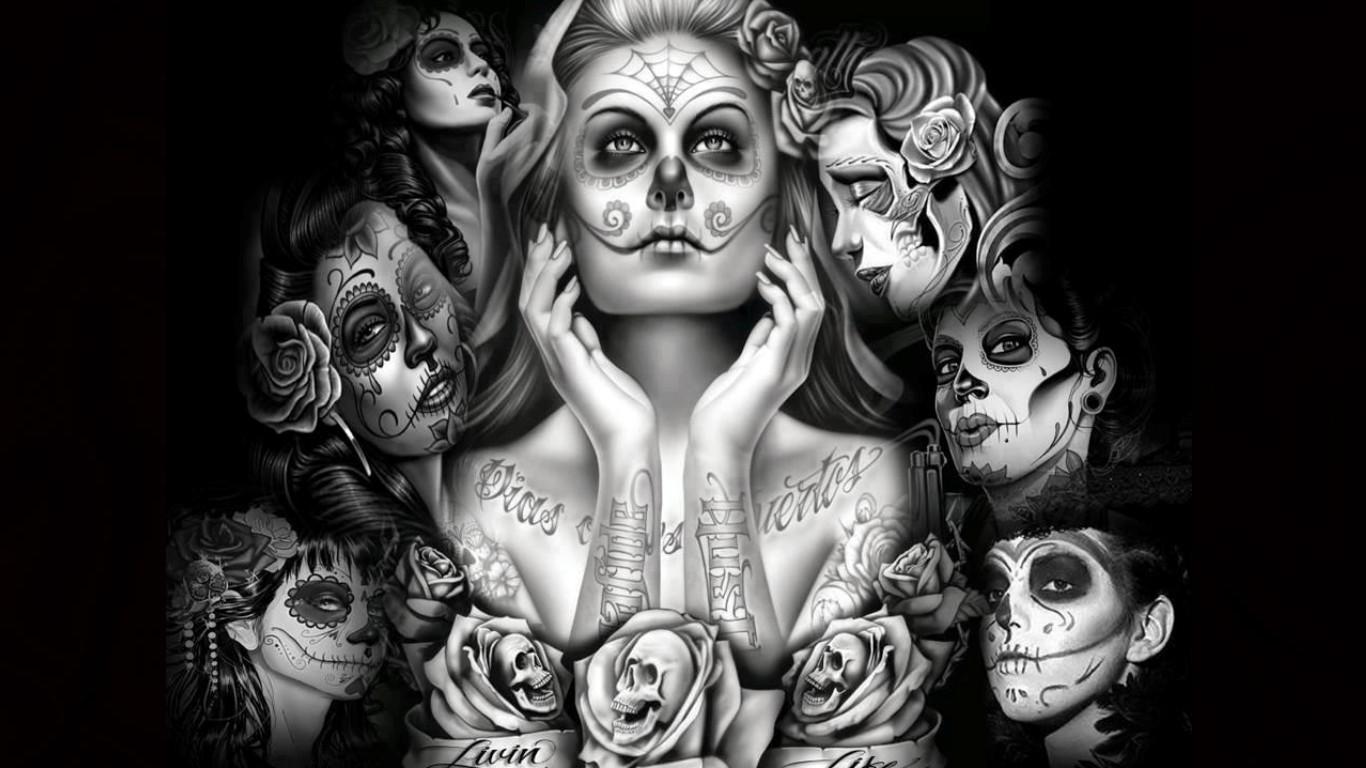 1366x768 Sugar Skull Art Wallpaper Wallpaper & Background Download