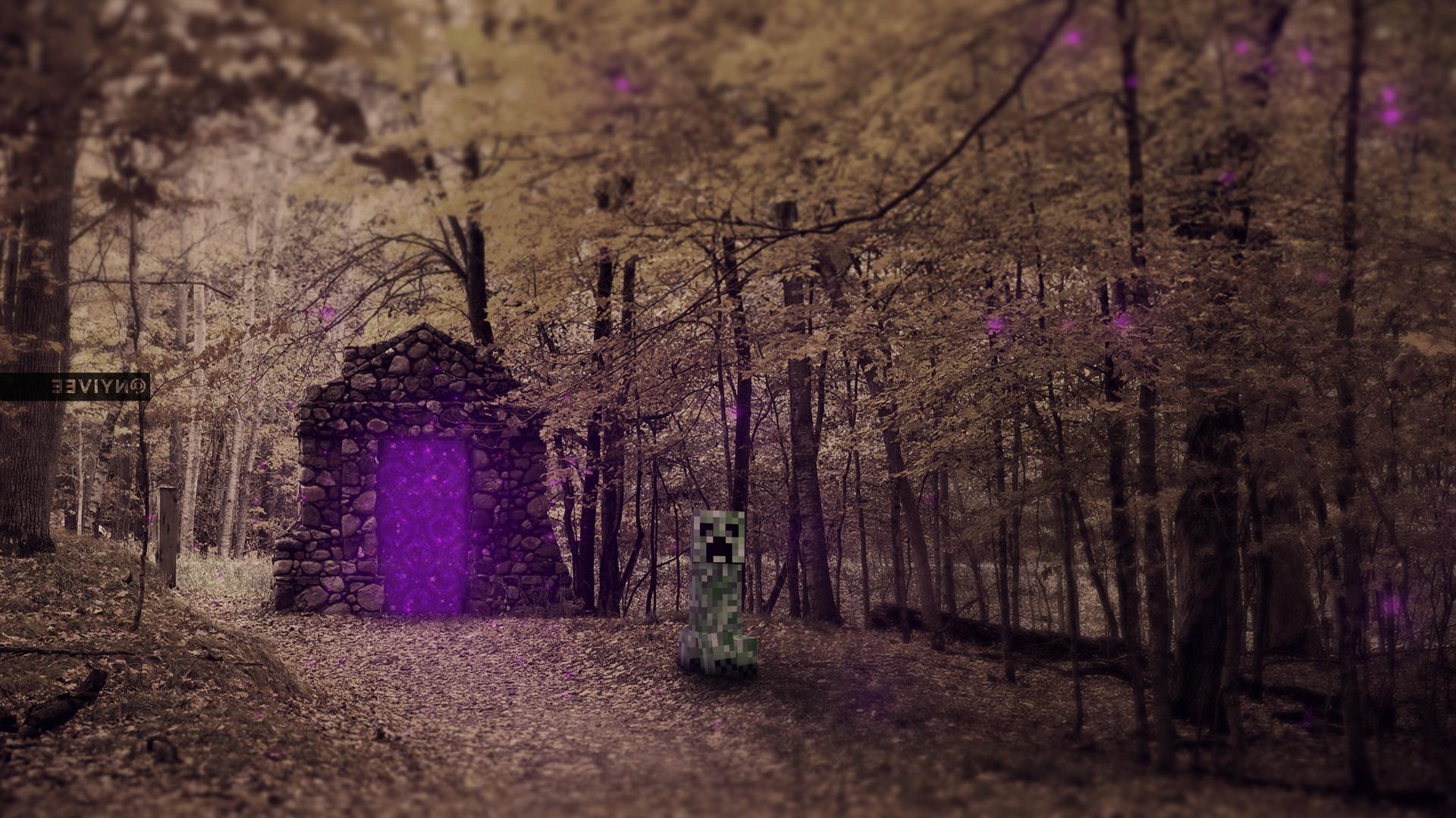 1920x1080 Minecraft, Creeper, Video Games, Realistic, Landscape, Nature, Nether Portal Wallpaper HD / Desktop and Mobile Background