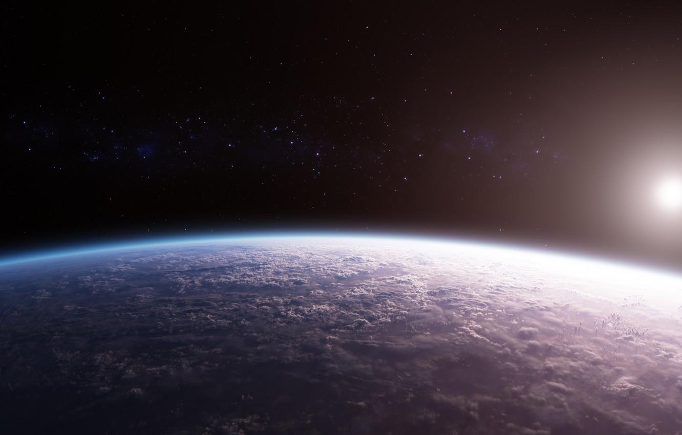 1332x850 Wallpaper Clouds, Planet, Stars, Space, Surface, Dawn Over a New World, New World image for desktop, section космос