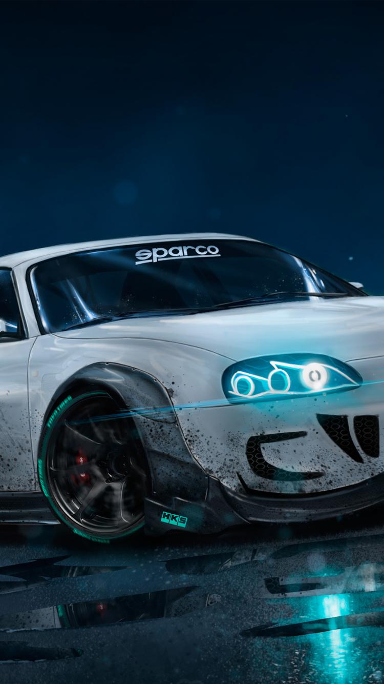 750x1334 Download artwork, toyota supra, neon lights 750x1334 wallpaper, iphone iphone 750x1334 HD image, background, 7435