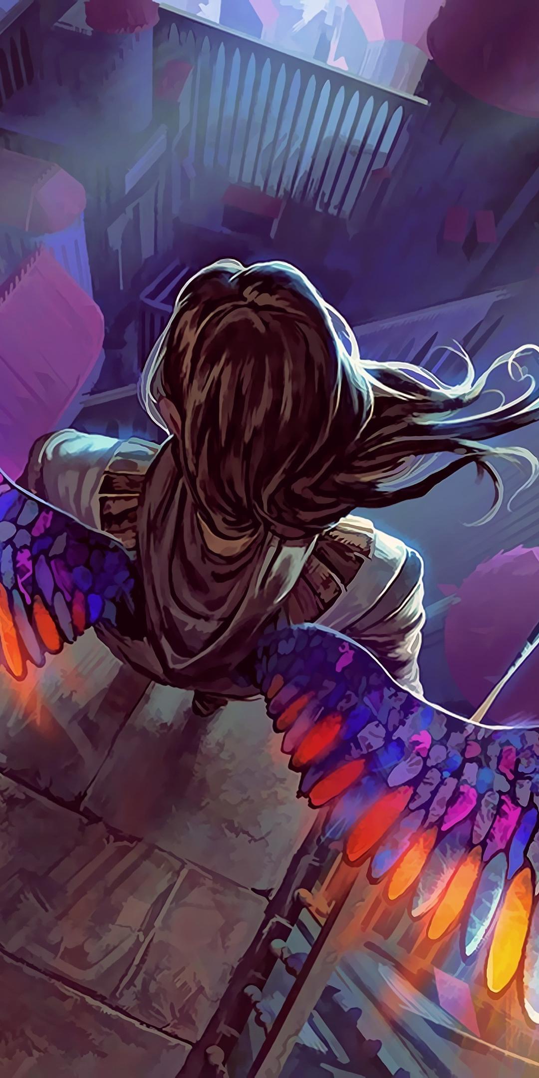 1080x2160 Download 1080x2160 wallpaper colorful wings, fantasy, angel, honor 7x, honor 9 lite, honor view HD image, background, 1181