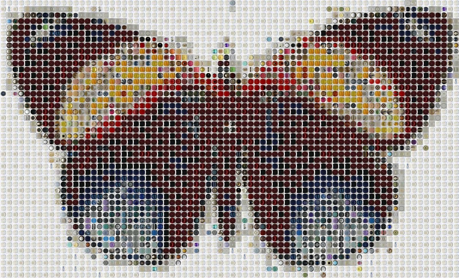 1600x968 artwork mosaic butterfly buttons white background colorful wings insect Wallpaper HD / Desktop and Mobile Background