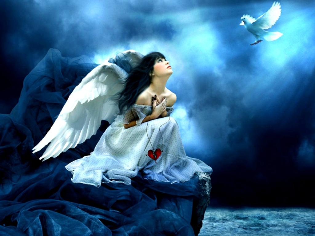 1024x768 Gothic, Woman, Fantasy Angel With Broken Heart HD Wallpaper
