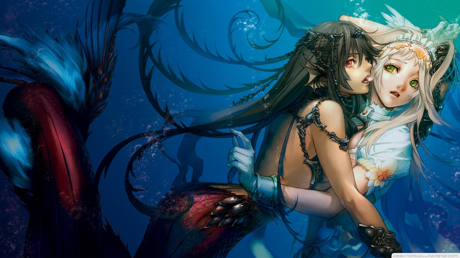 1920x1080 Anime Black Mermaid Girl Wallpaper & Background Download