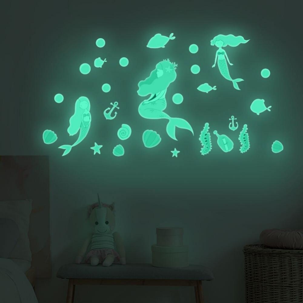 1000x1000 Glow In The Dark Mermaid Wall Stickers Waterproof Luminous Fluorescent Wallpaper Cute Kids Baby Room Ceiling Decoration