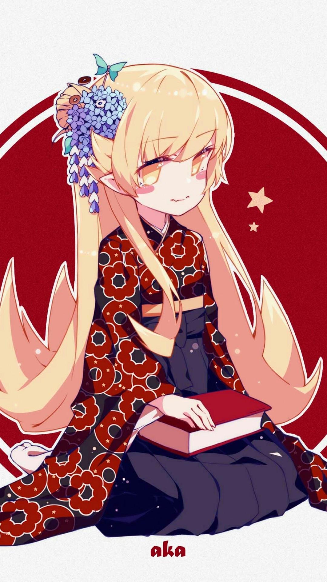 1080x1920 Download 1080x1920 Oshino Shinobu, Blonde, Kimono, Long Hair, Monogatari Series Wallpaper for iPhone iPhone 7 Plus, iPhone 6+, Sony Xperia Z, HTC One
