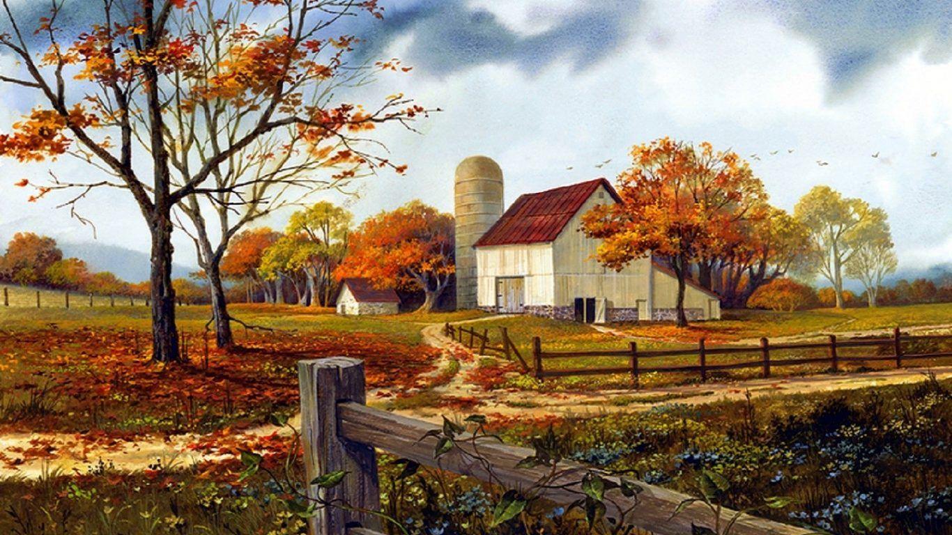 Autumn Harvest Scenes Painting Farm Desktop Wallpapers Top Free Farm Desktop 