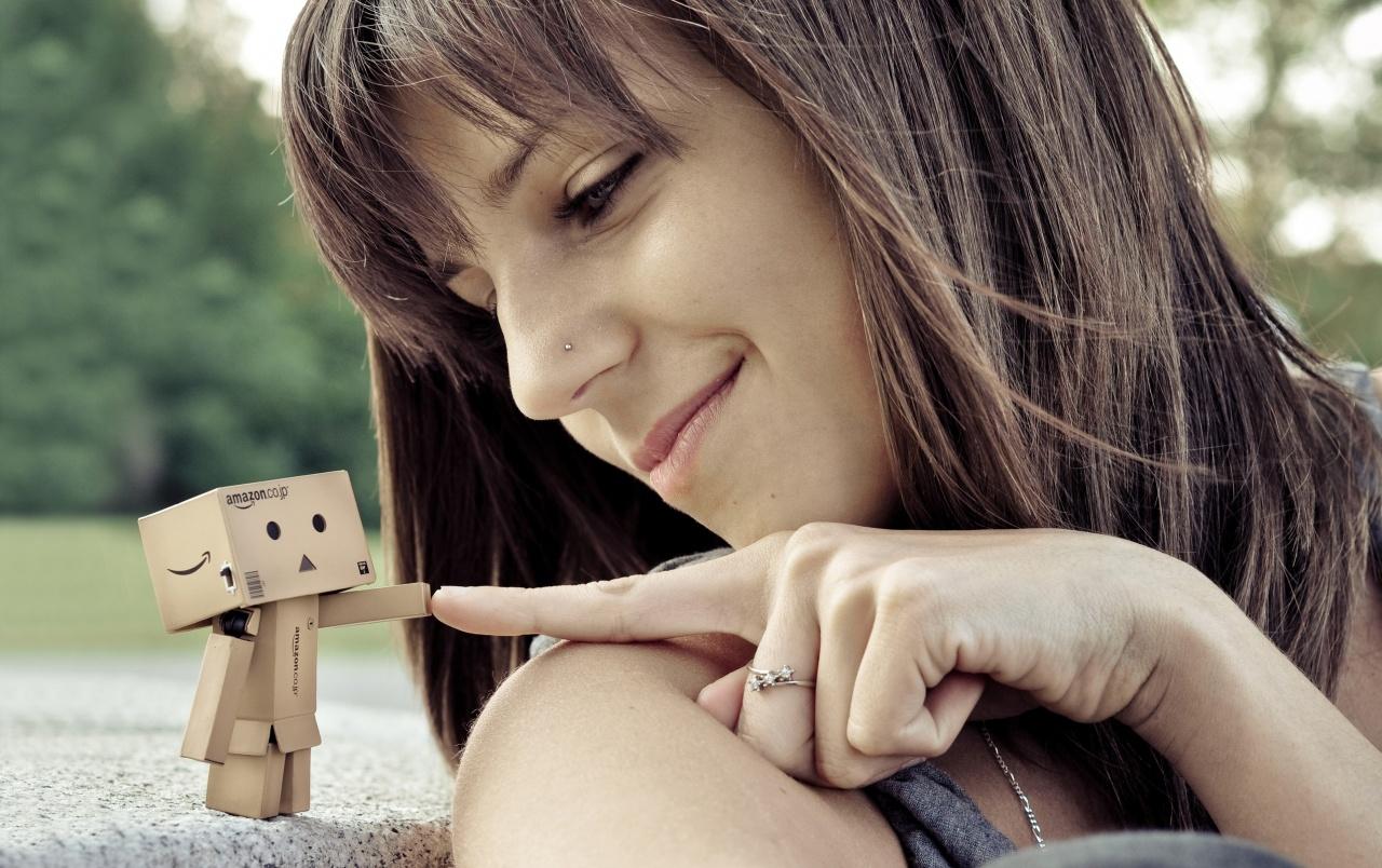 1280x804 Girl and small robot wallpaper. Girl and small robot