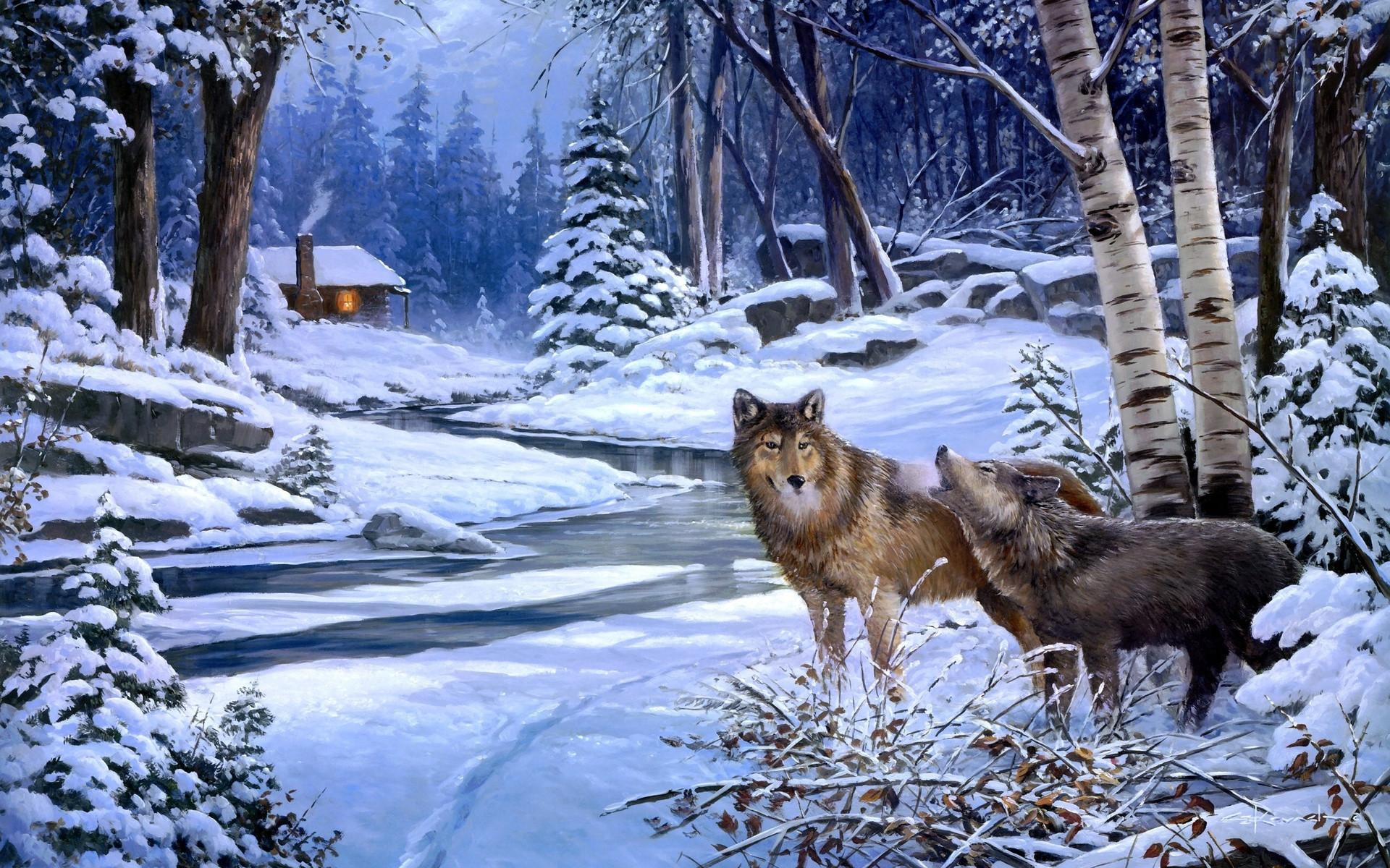 1920x1200 Winter Wood Cabin Wolves Creek wallpaper. Winter Wood Cabin Wolves Creek