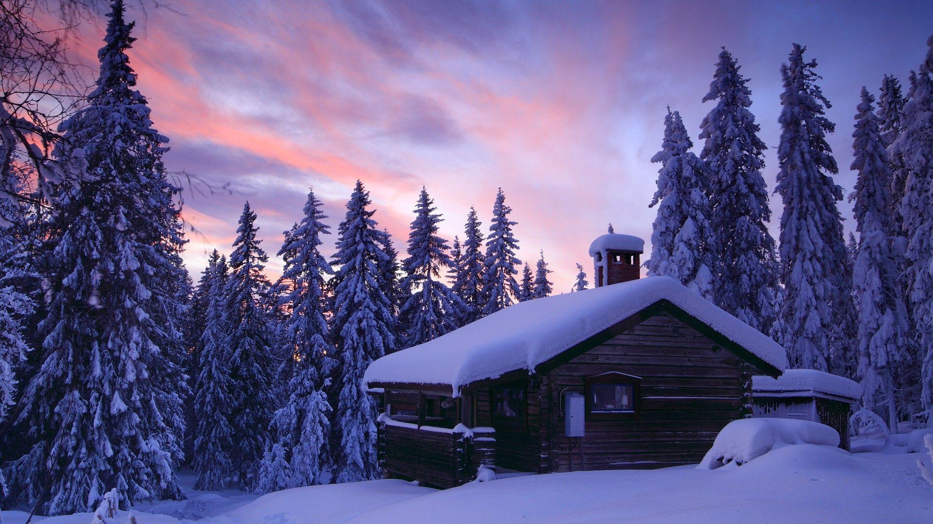 1920x1080 Log Cabin Winter Wallpaper