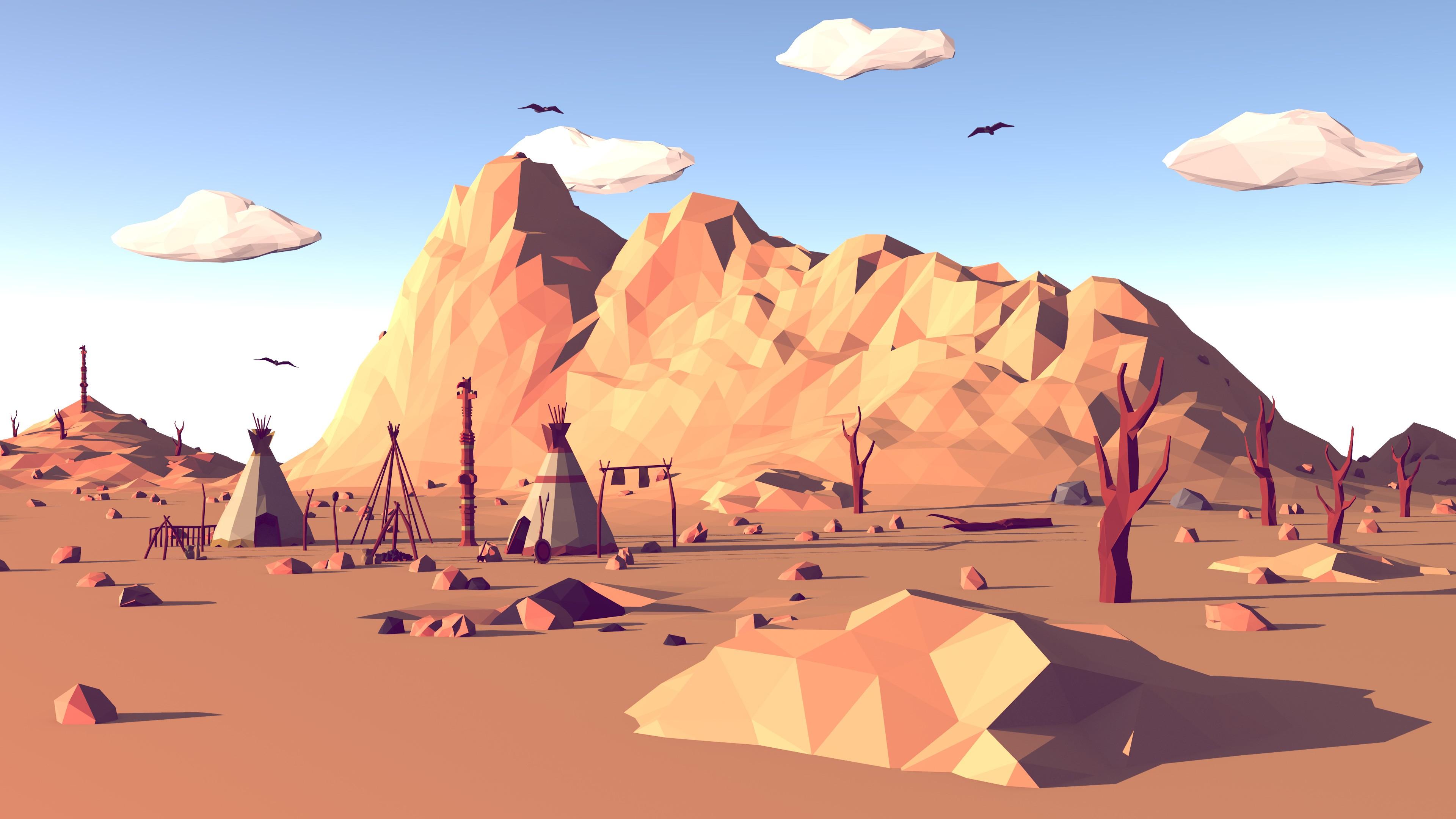 3840x2160 Top Free Polygon Low Poly Landscape Wallpaper Ultra HD 3840X2160