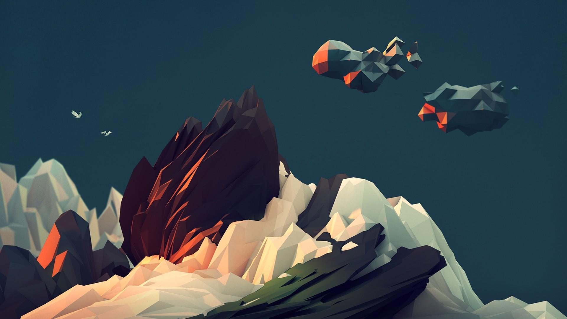 1920x1080 low Poly, Abstract, Mountain, Clouds, Teal Wallpaper HD / Desktop and Mobile Background