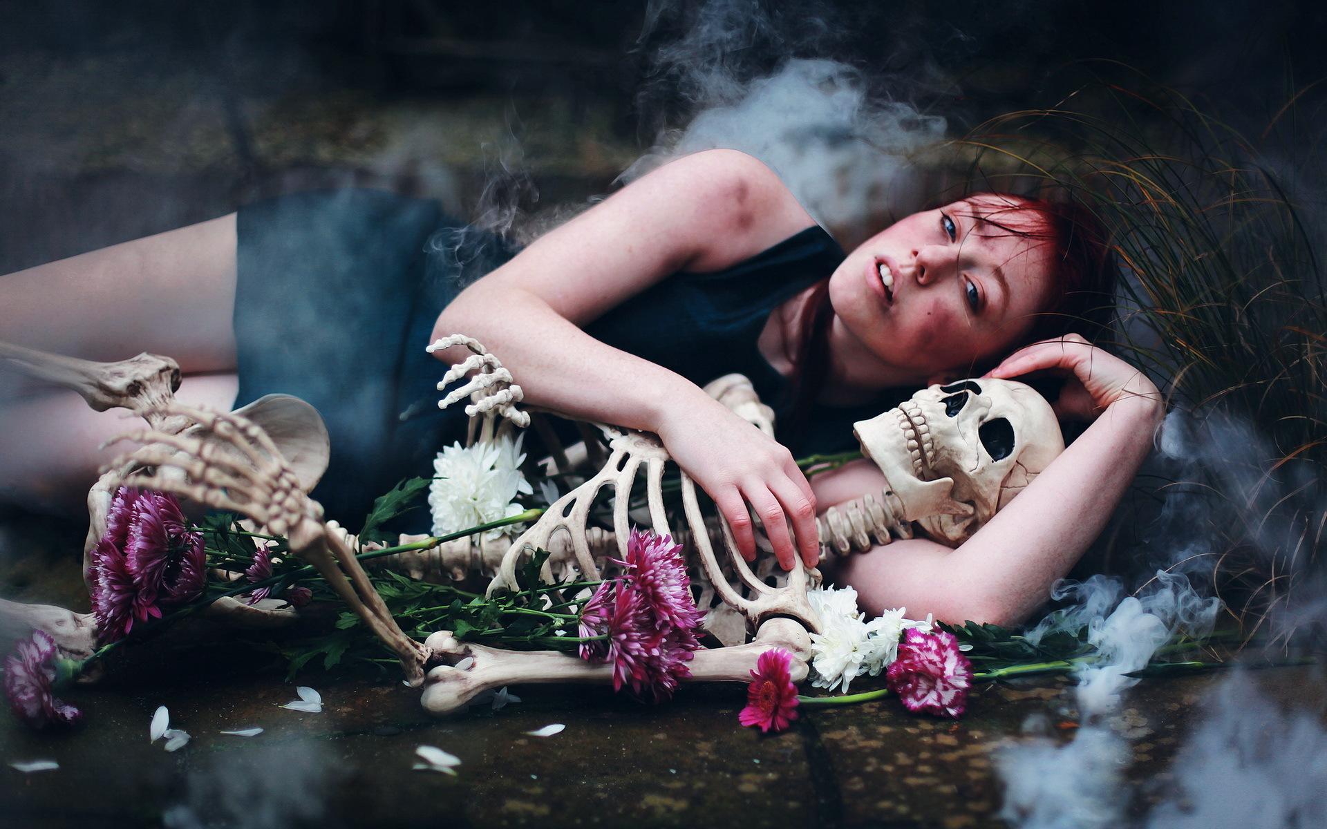 1920x1200 dark, Horror, Gothic, Mood, Sad, Sorrow, Alone, Macabre, Skeleton, Skull, Women, Water Wallpaper HD / Desktop and Mobile Background
