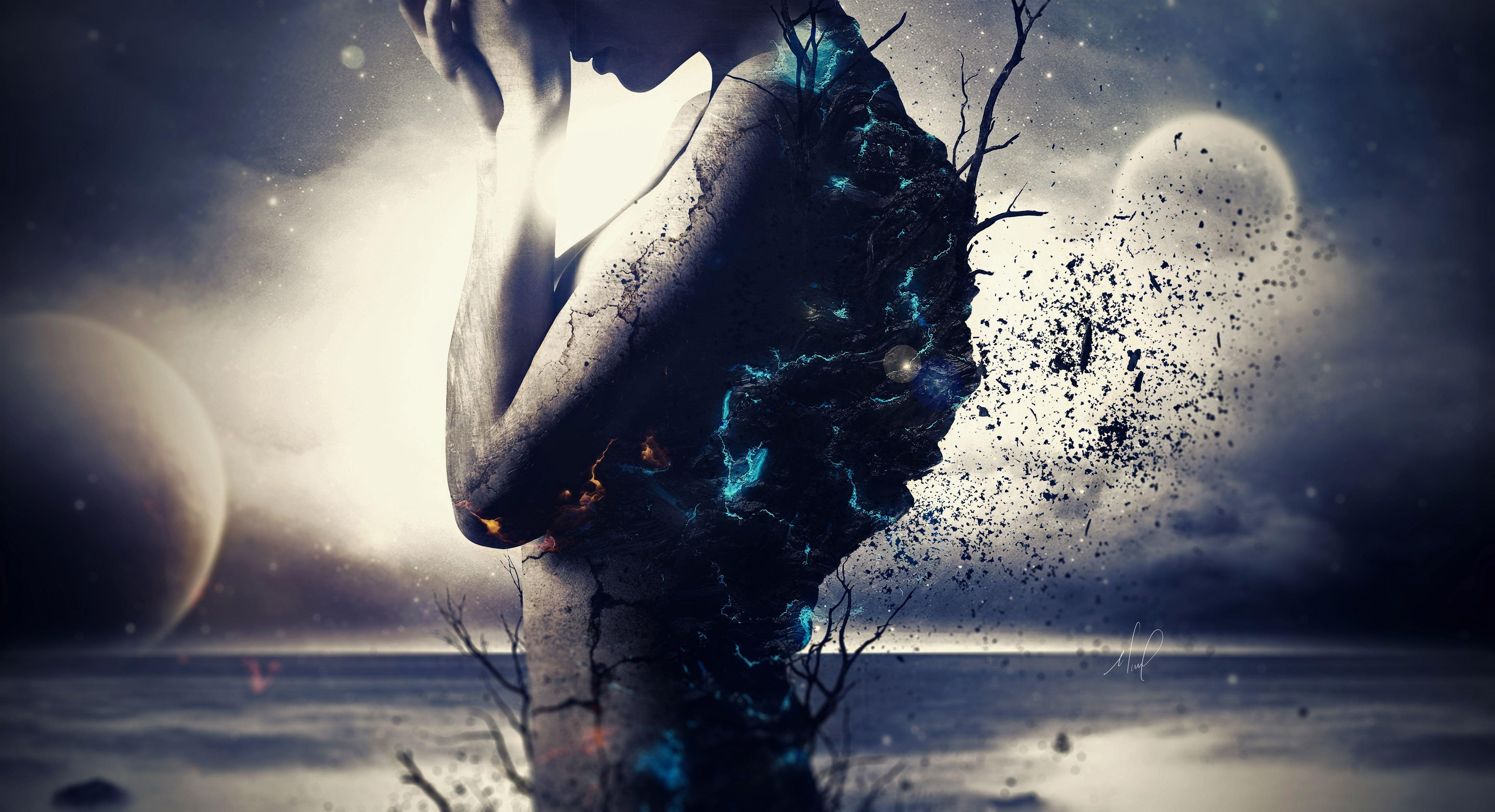 4600x2500 Alone #Girl #Surreal #Mood #Planets K #Sadness K #wallpaper #hdwallpaper #desktop. Wallpaper, Black wallpaper iphone, iPhone wallpaper