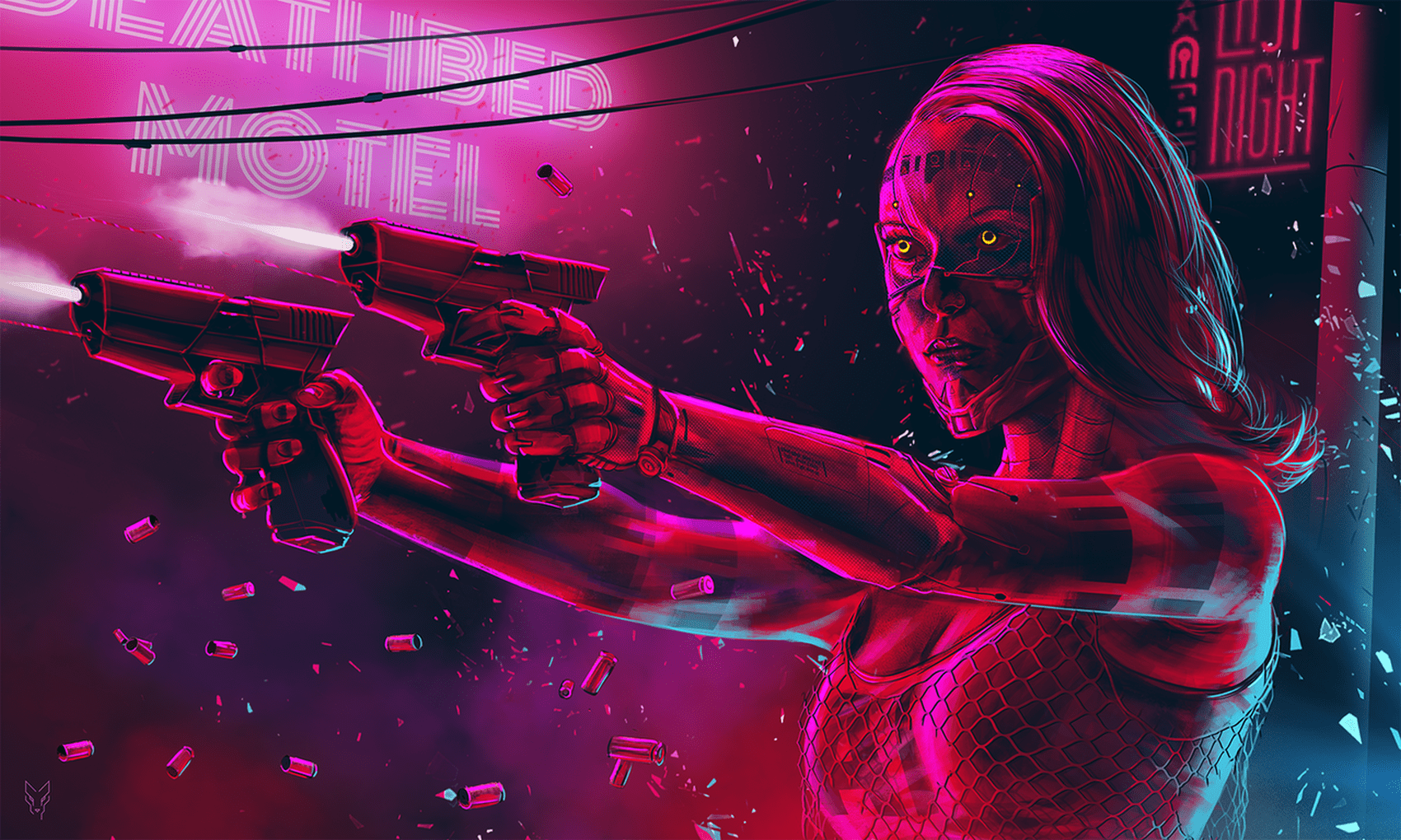 1700x1020 Title Sci Fi Cyberpunk Woman Cyborg Neon Pistol Illustration HD Wallpaper