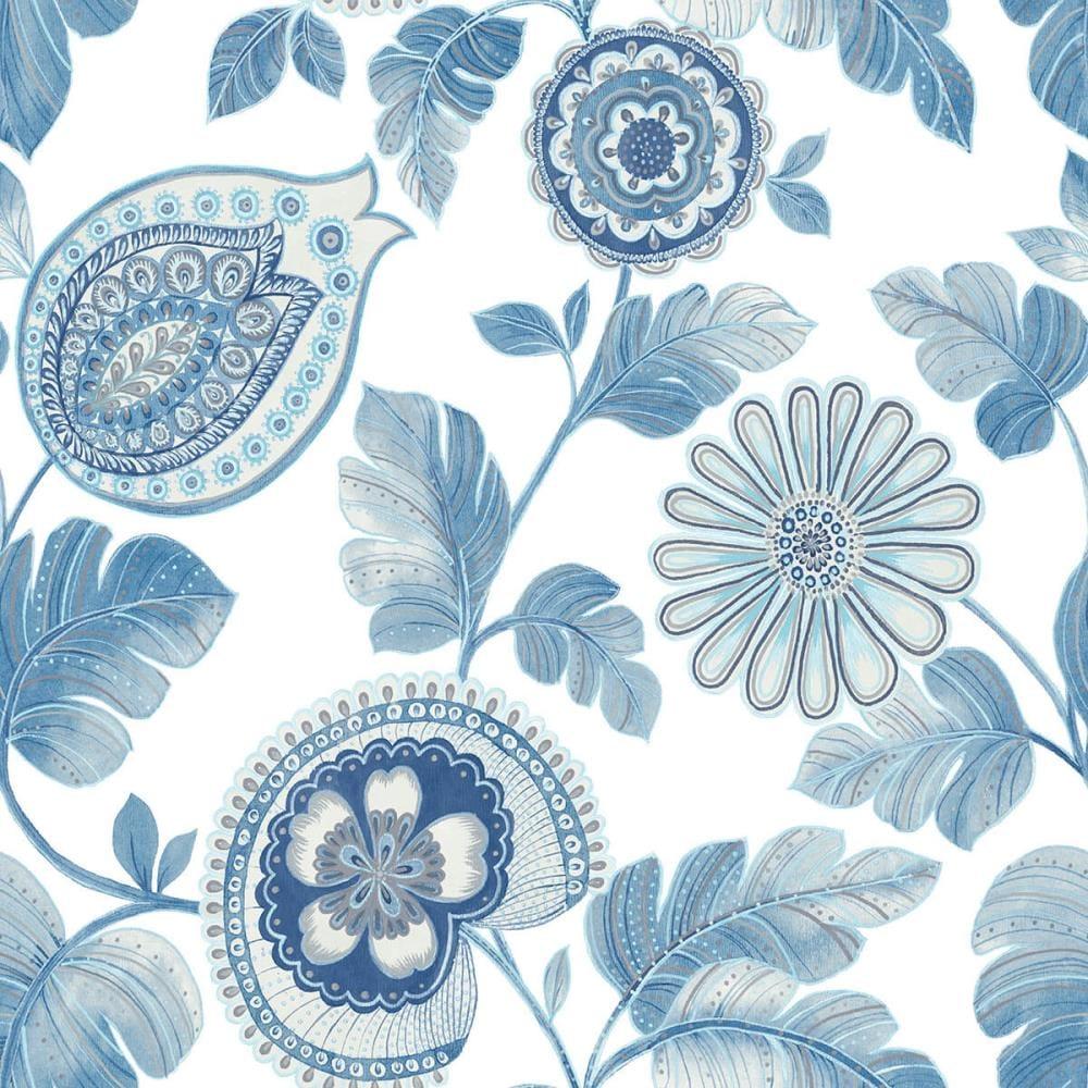 1000x1000 Seabrook Designs 60.75 Sq Ft Blue Oasis And Ivory Calypso Paisley Leaf Bohemian Unpasted Wallpaper In The Wallpaper Department At