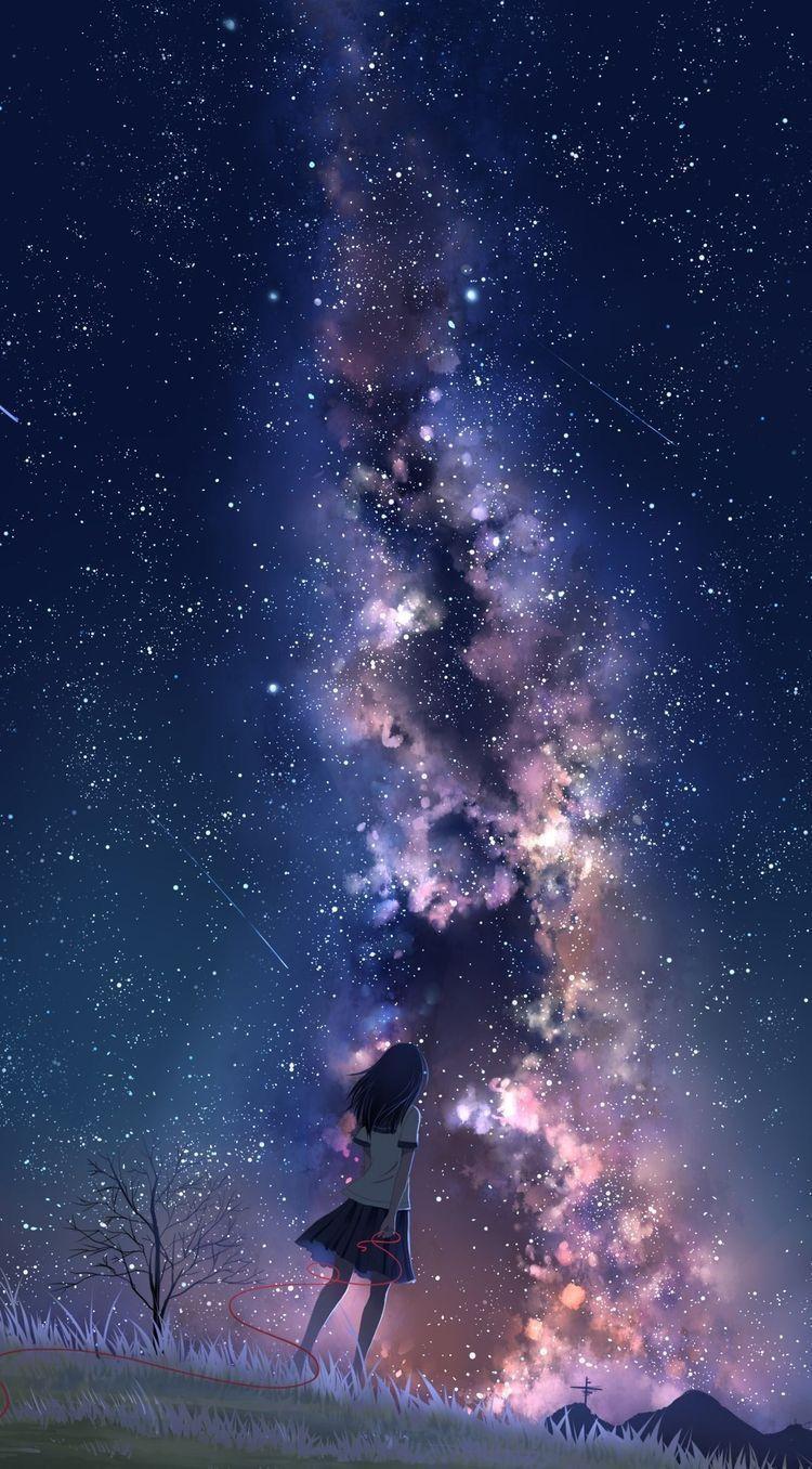 750x1356 Galaxy Stars Anime Wallpaper