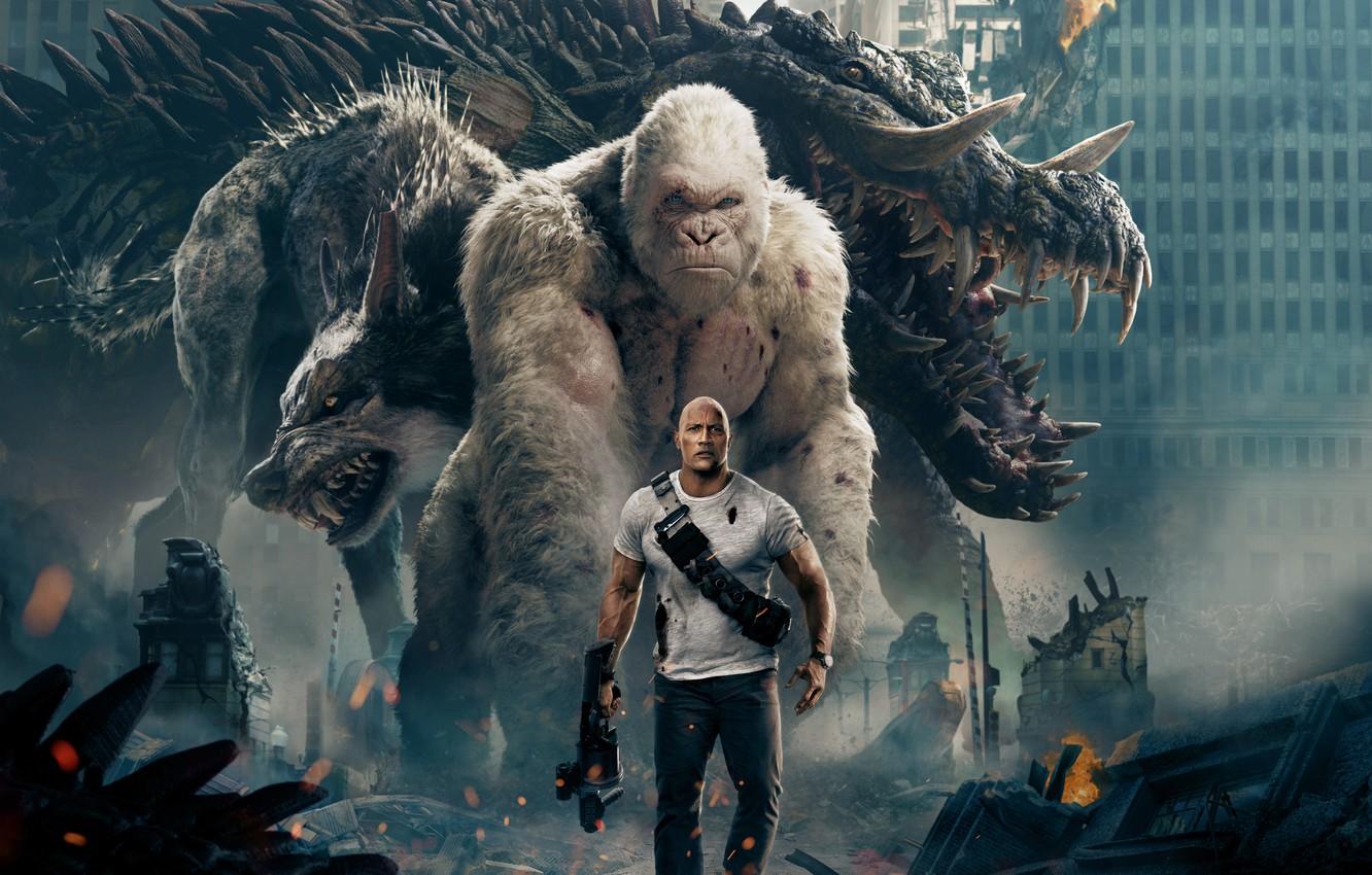 1332x850 Wallpaper City, Action, Fantasy, Fire, Flame, White, Wolf, Dwayne Johnson, EXCLUSIVE, Movie, Kate, Film, Crocodile, Monsters, Adventure image for desktop, section фильмы