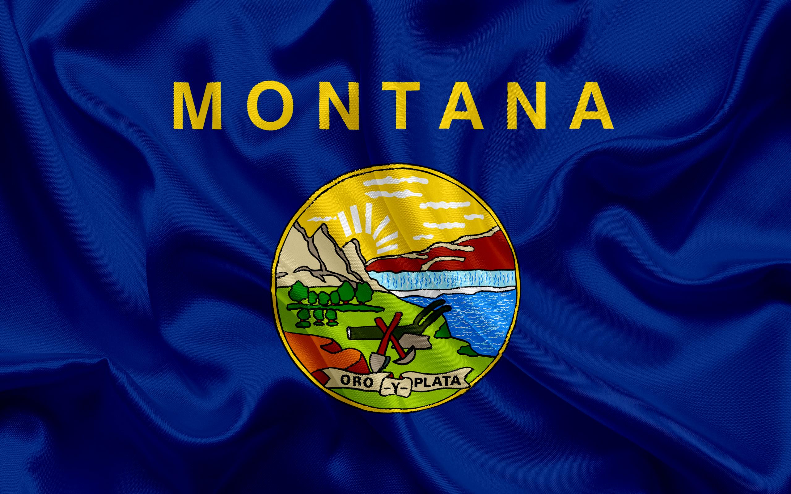 2560x1600 Download wallpaper Montana Flag, flags of States, flag State of Montana, USA, state Montana, blue silk flag, Montana coat of arms for desktop with resolution 2560x1600. High Quality HD picture wallpaper