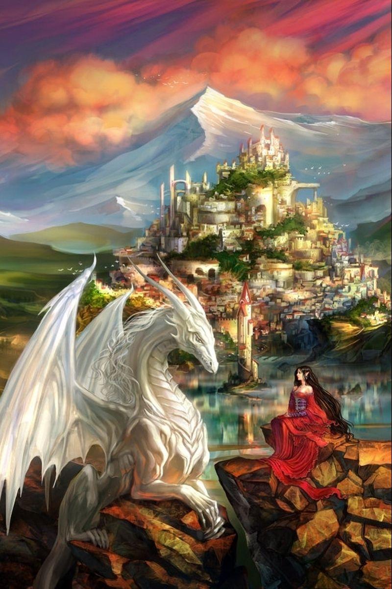 800x1200 Download wallpaper 800x1200 dragon, castle, princess, mountain