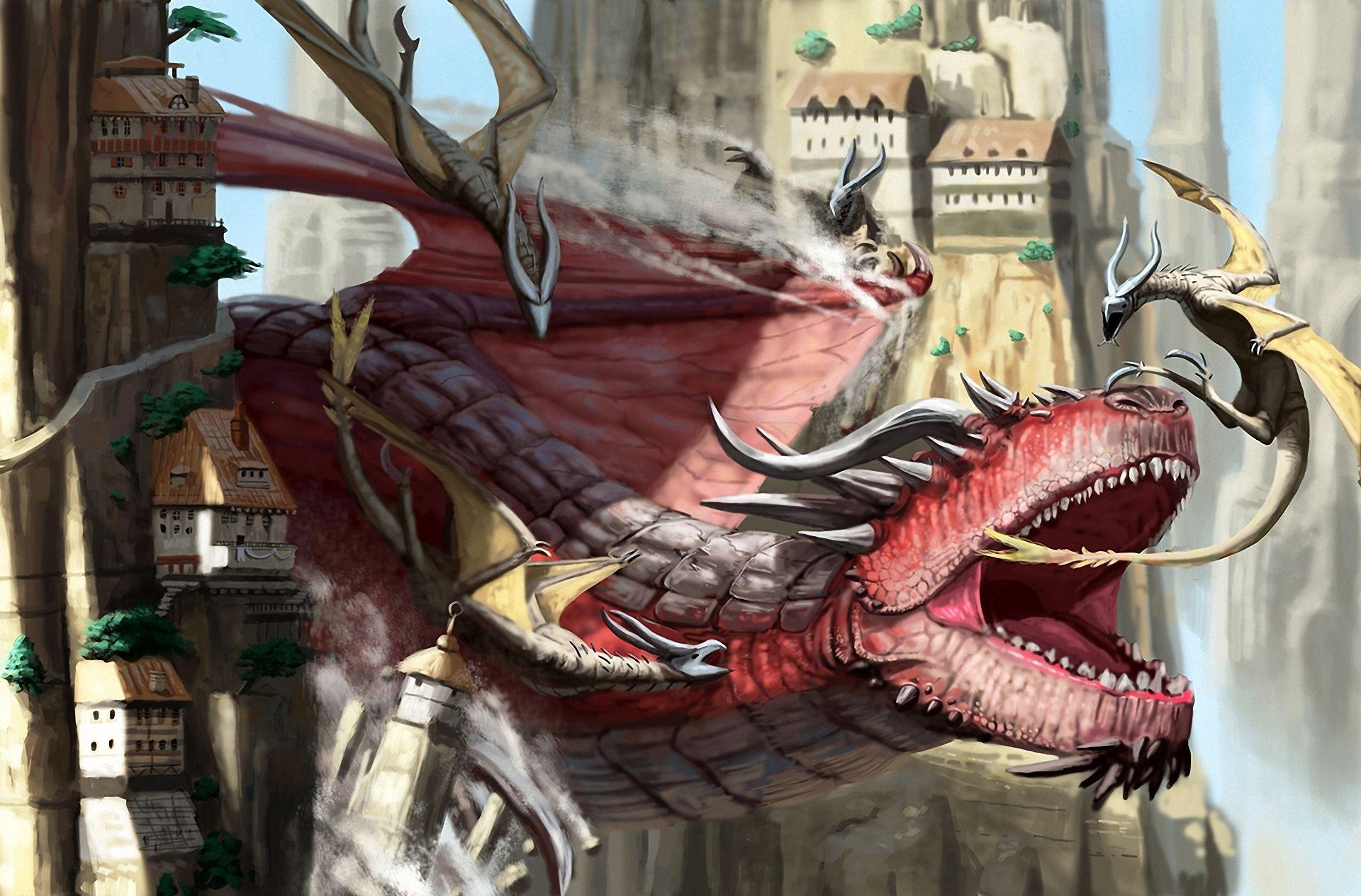 1920x1265 fantasy art dragon battle castle wallpaper background. Fantasy Art