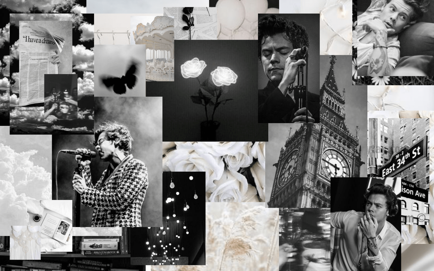 1440x900 Black&White Harry Styles Desktop Wallpaper