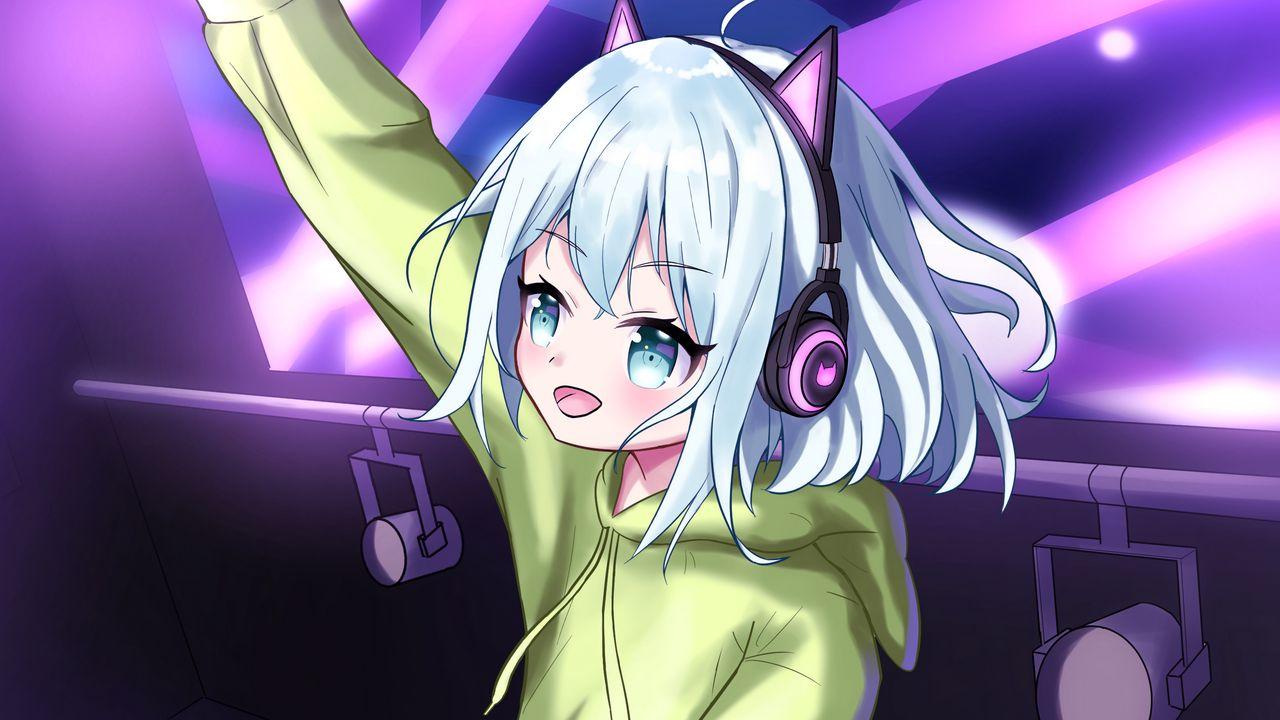 1280x720 Wallpaper girl, dj, headphones, ears, anime hd, picture, image