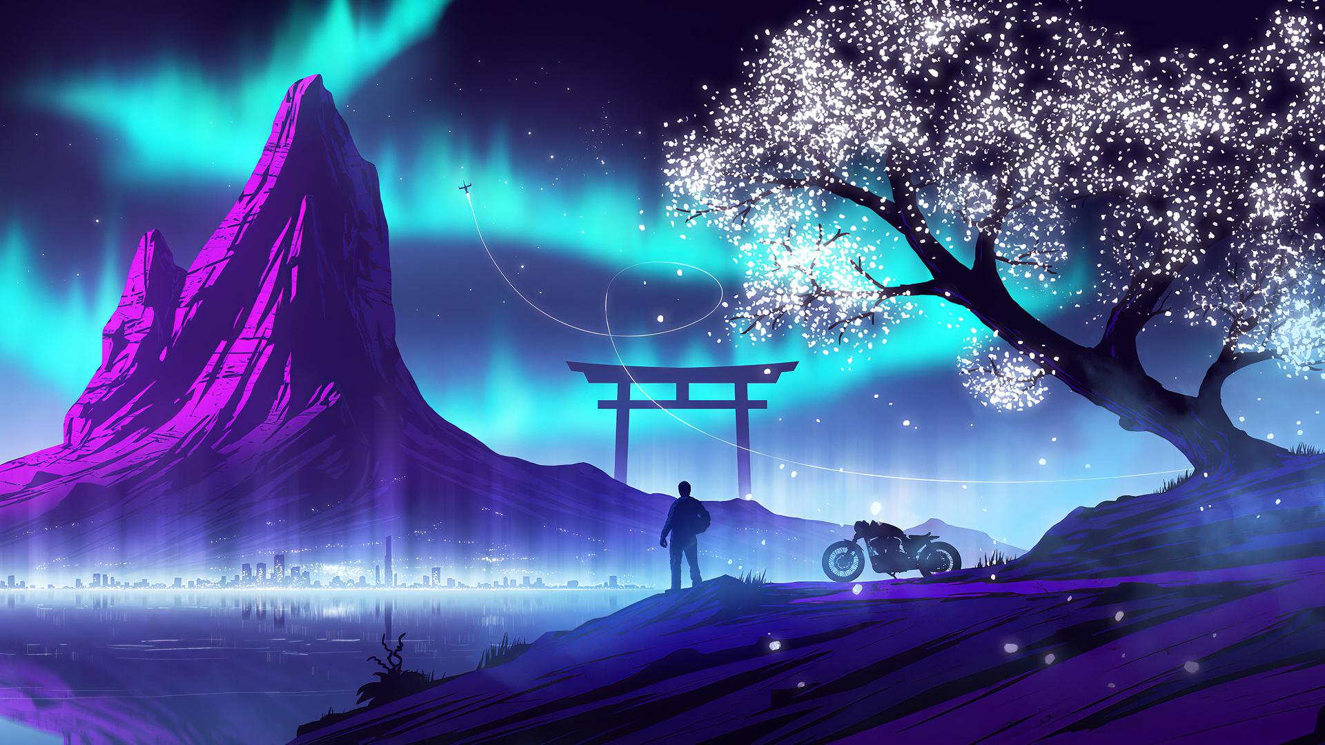 1920x1080 Biker Synthwave HD Wallpaper