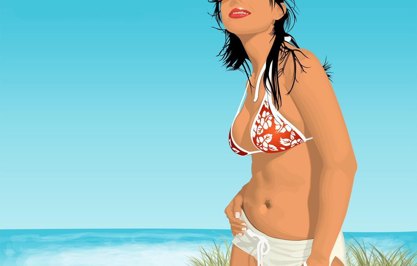 1332x850 Wallpaper swimsuit, girl, vector image for desktop, section девушки