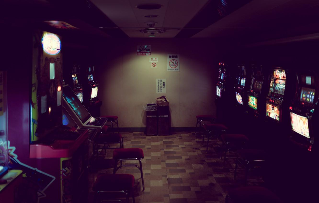 1332x850 Wallpaper light, game, garbage, neon, room, chair, arcade image for desktop, section интерьер