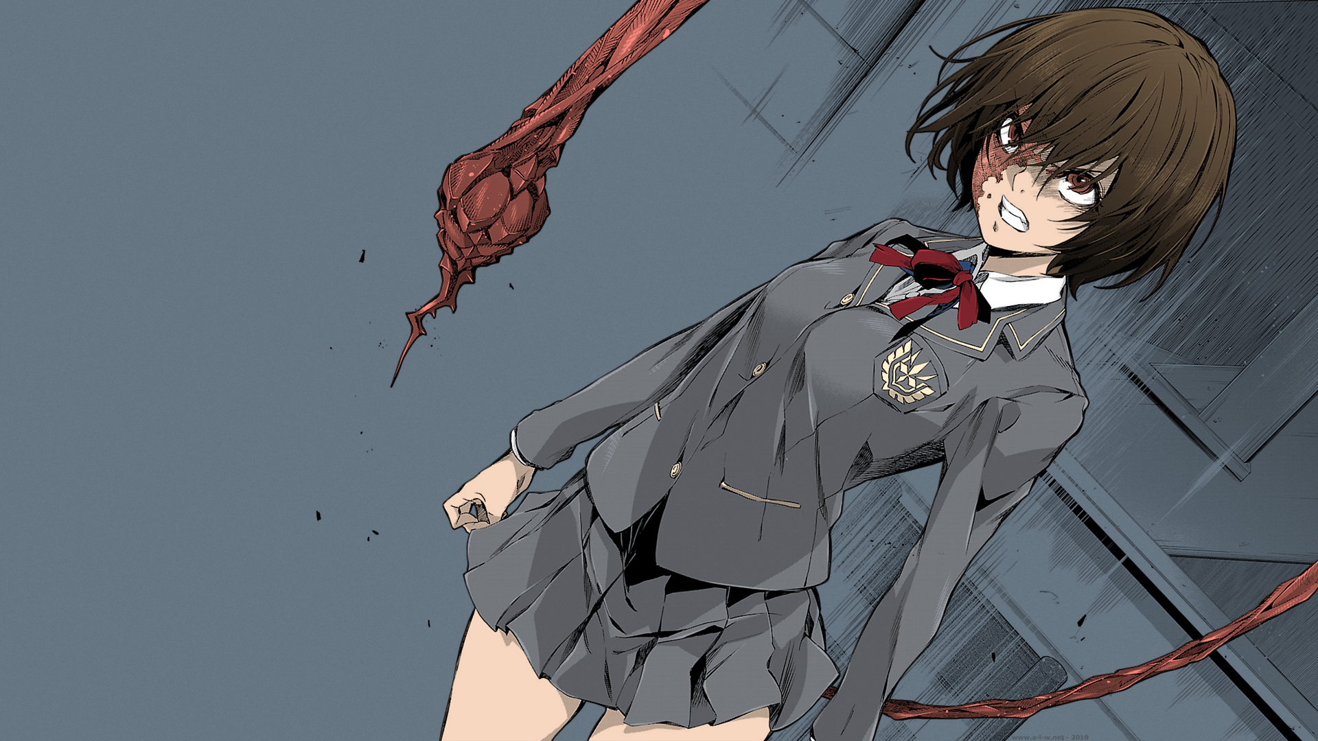 1920x1080 Manga Miniskirt Wasps Brunette Schoolgirl Anime Girls Short Hair Short Skirt Monster Girl Brown Eyes School Uniform Anime