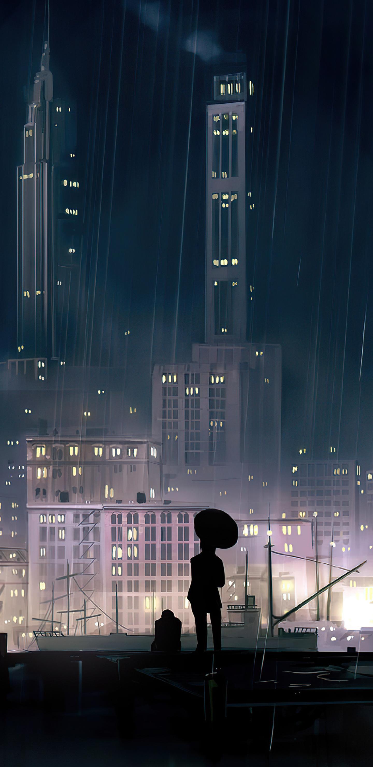 1440x2960 Anime Background City Night