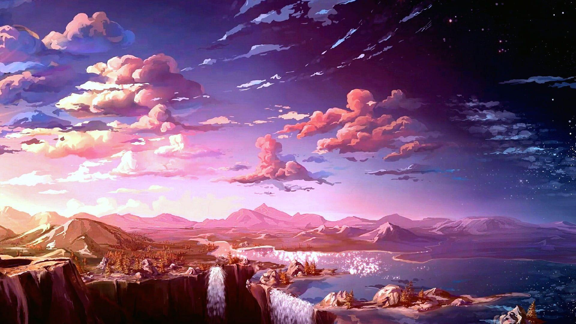 1920x1080 HD wallpaper: Anime, Landscape, Cloud, Mountain, Sky. Anime background wallpaper, Anime scenery wallpaper, Scenery wallpaper