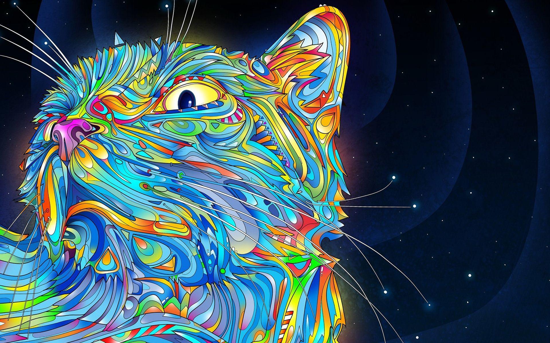1920x1200 Trippy Cat Wallpaper