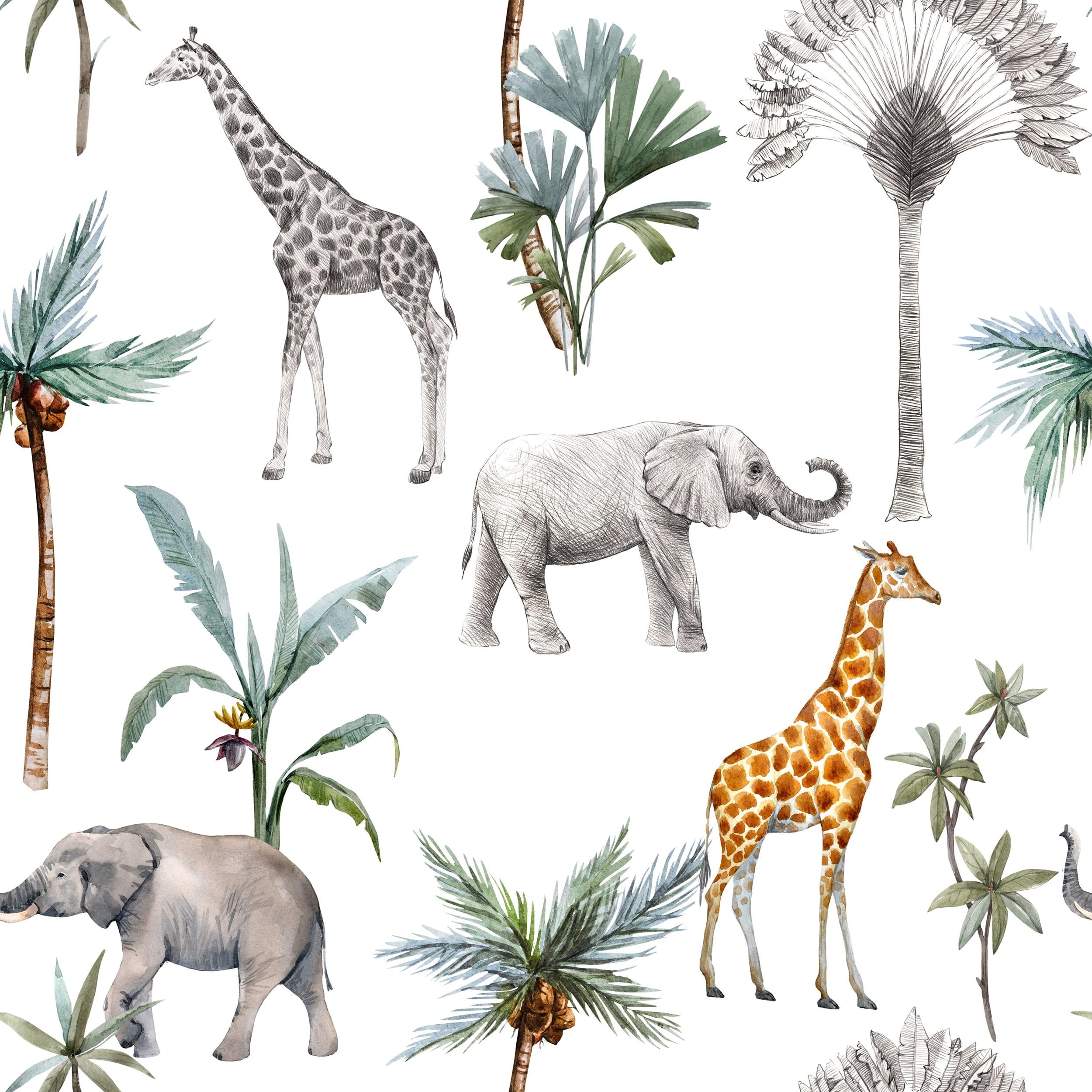 2500x2500 Safari Animals and Palms Removable Wallpaper'' inch x 10'ft