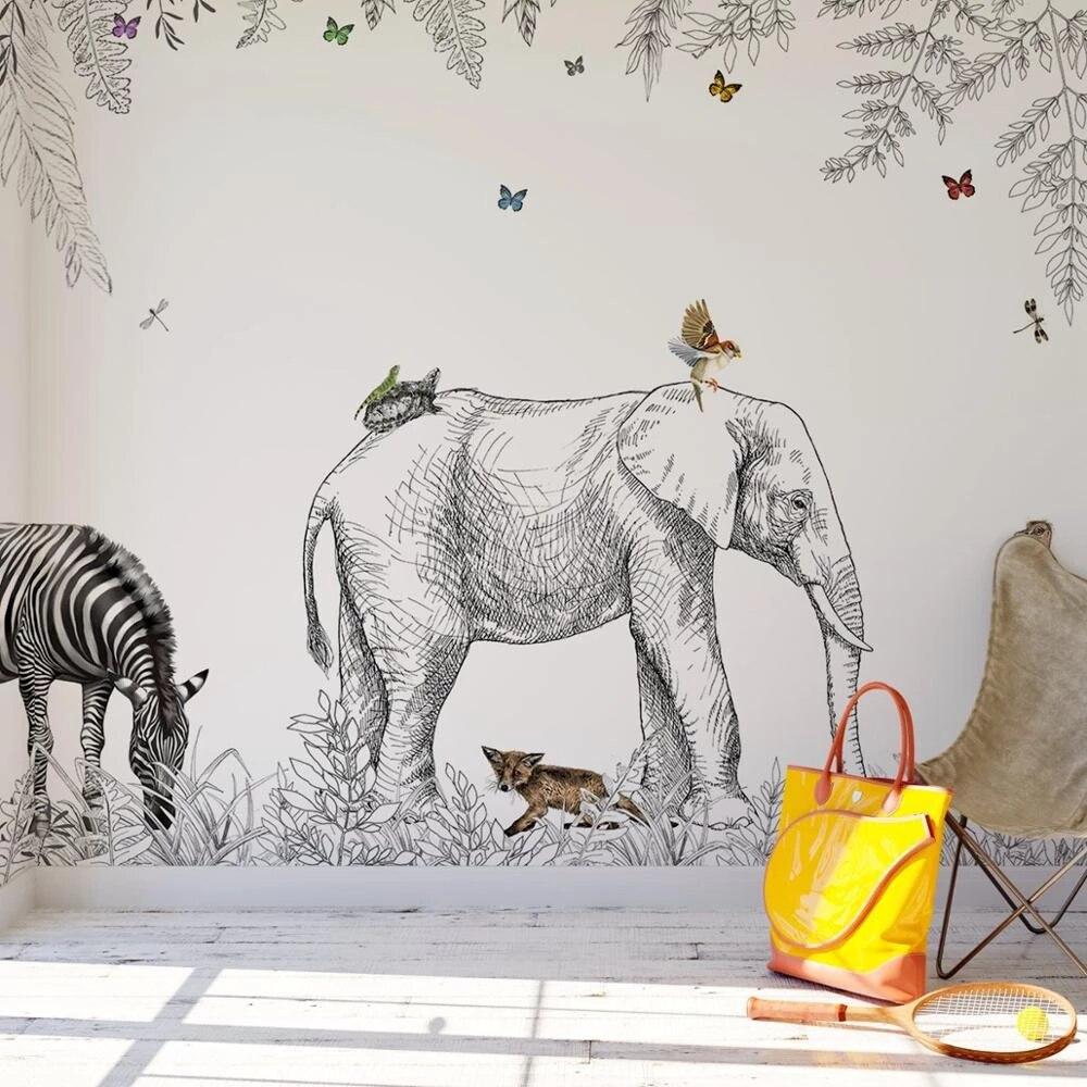 1000x1000 JUNGLE Safari wallpaper, Animal Wallpaper for Kids, JUNGLE SKETCH ANIMALS FOREST WALLPAPER PW200215002. Wallpaper