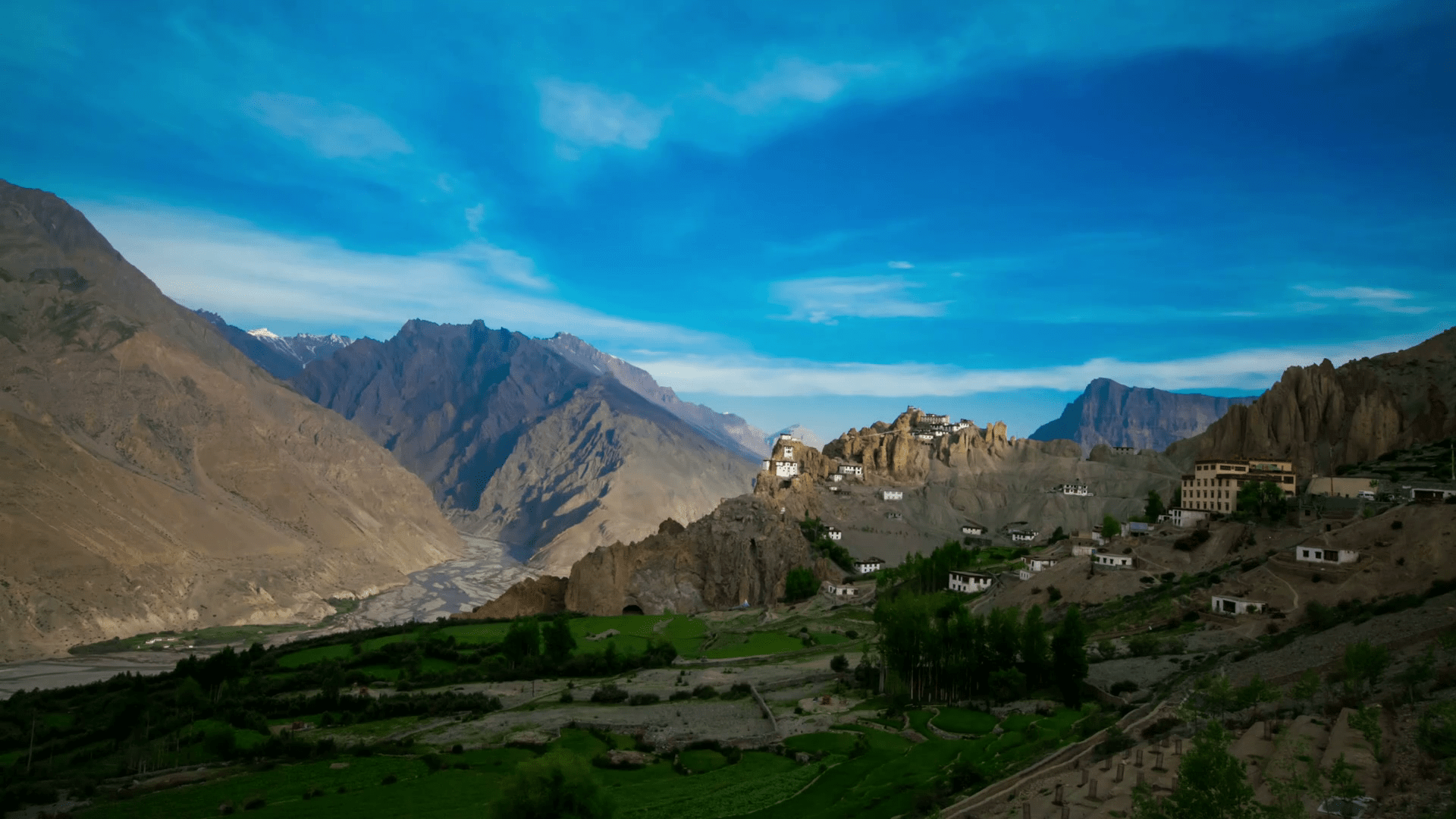 1920x1080 4K Timelapse Dhankar gompa. Spiti Valley, Himachal Pradesh, India Stock Video Footage