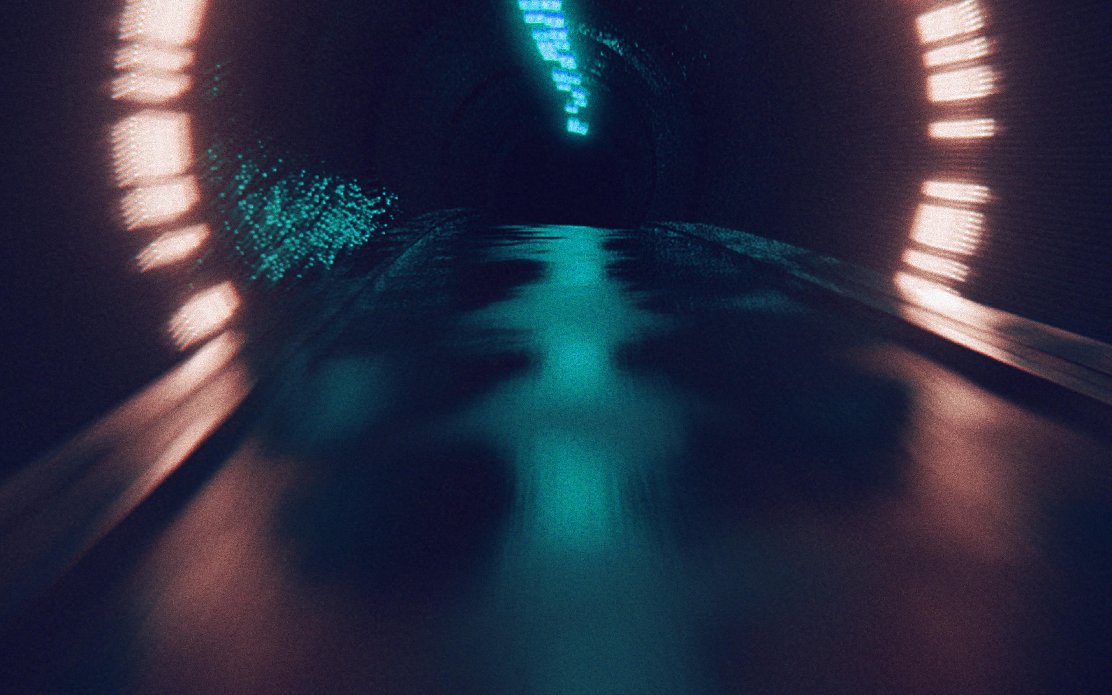 3840x2400 Car Drive Tunnel Blue Night Pattern Background Dark Wallpaper