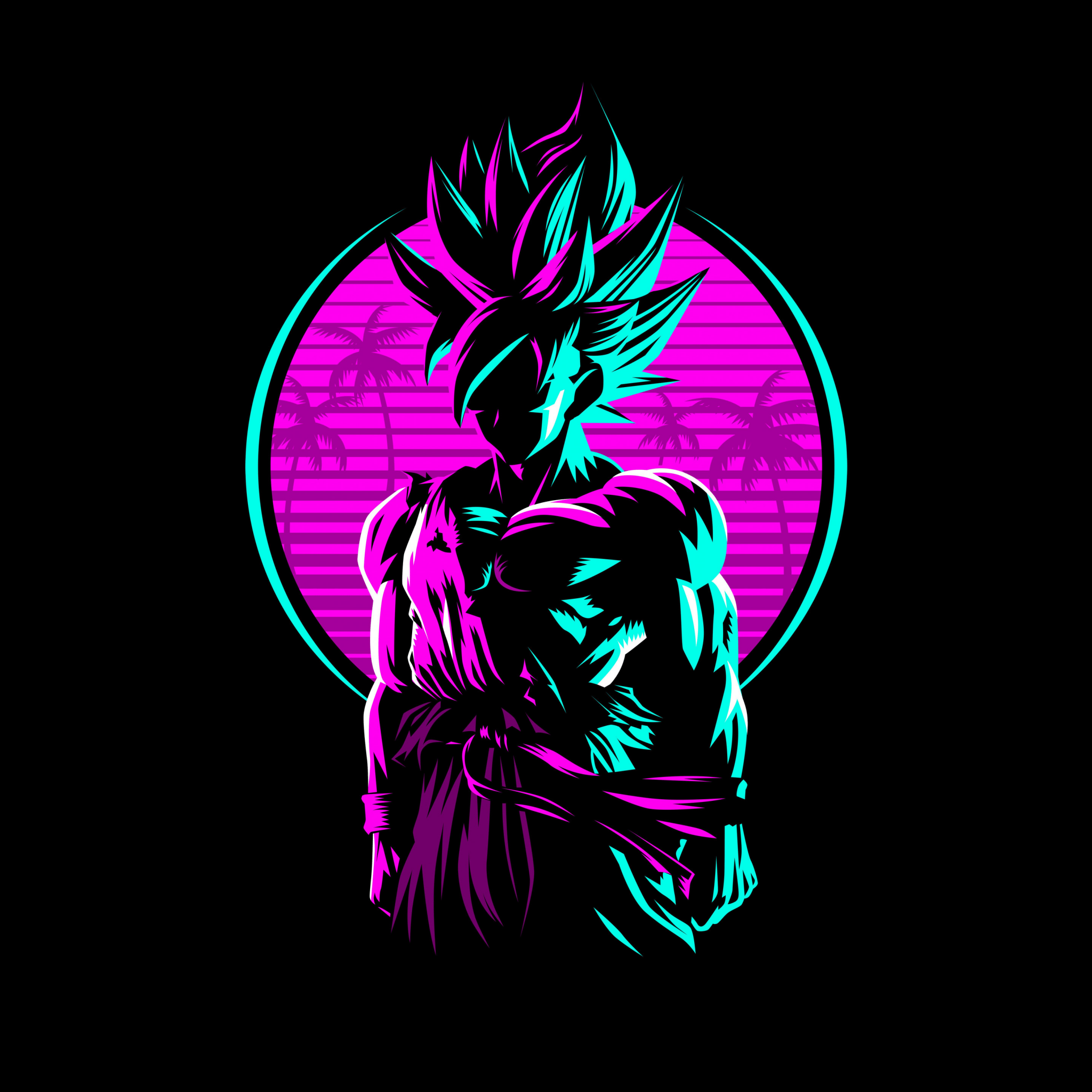2048x2048 Goku Wallpaper 4K, Dragon Ball, AMOLED, Retro, Artwork, Neon, Black Dark