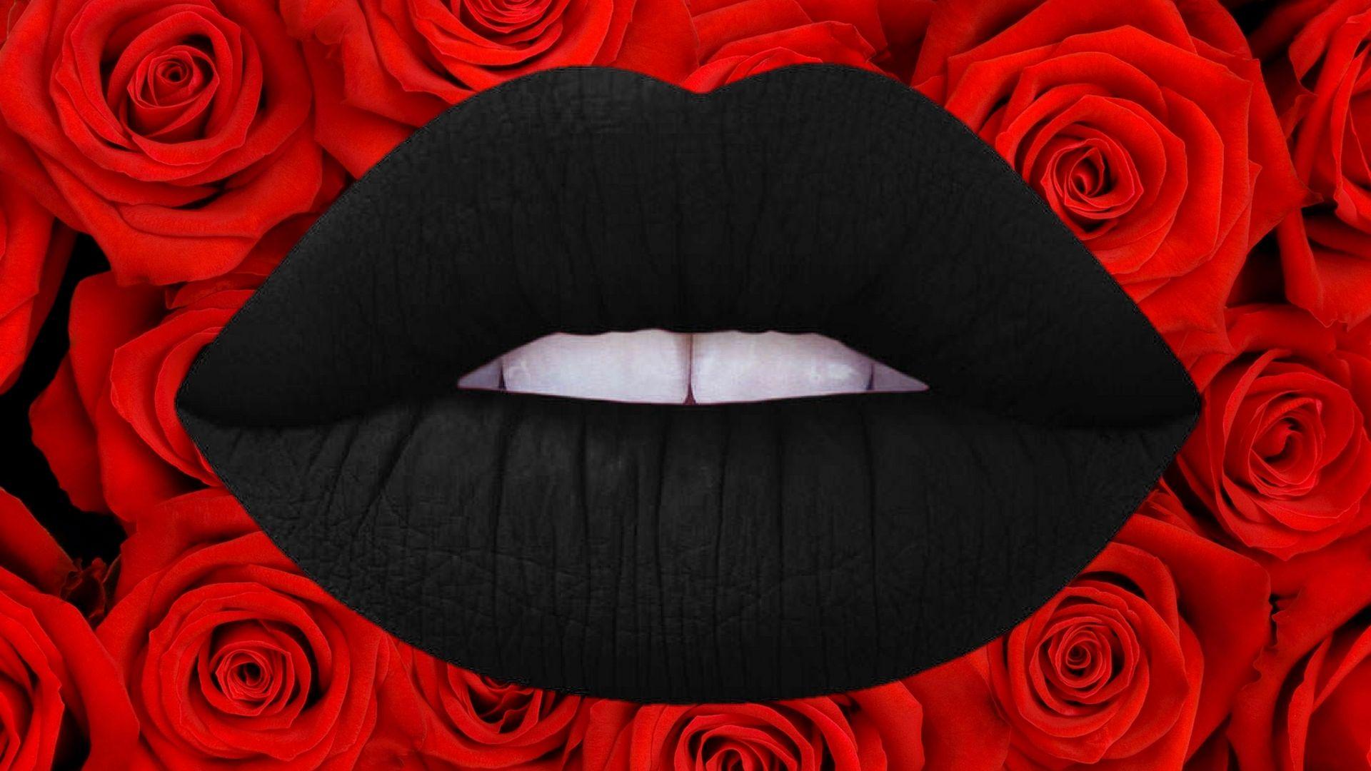 1920x1080 Black Lips with Red Rose Background Wallpaper. Lip wallpaper, Makeup background, Black lips
