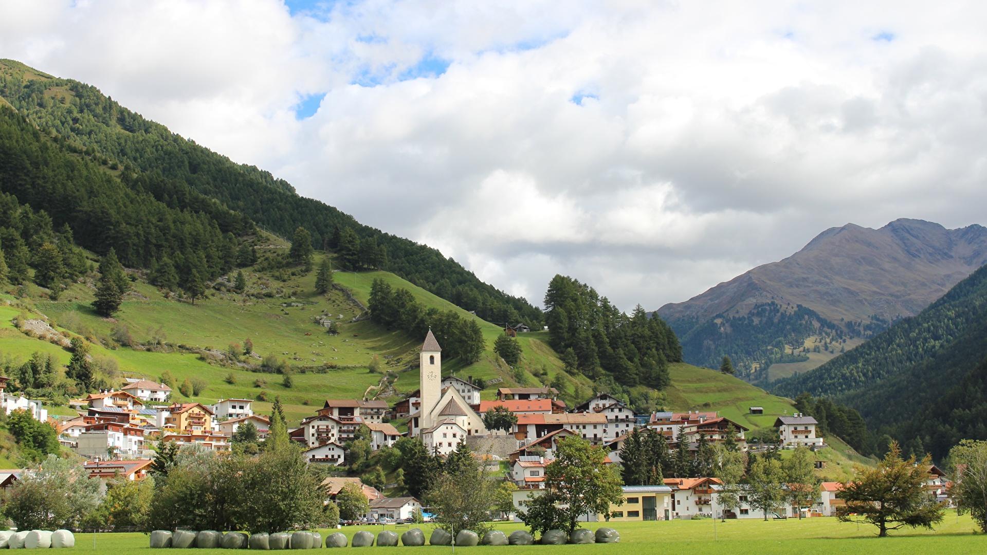 1920x1080 Desktop Wallpaper Italy Bolzano, Resia Mountains Houses 1920x1080