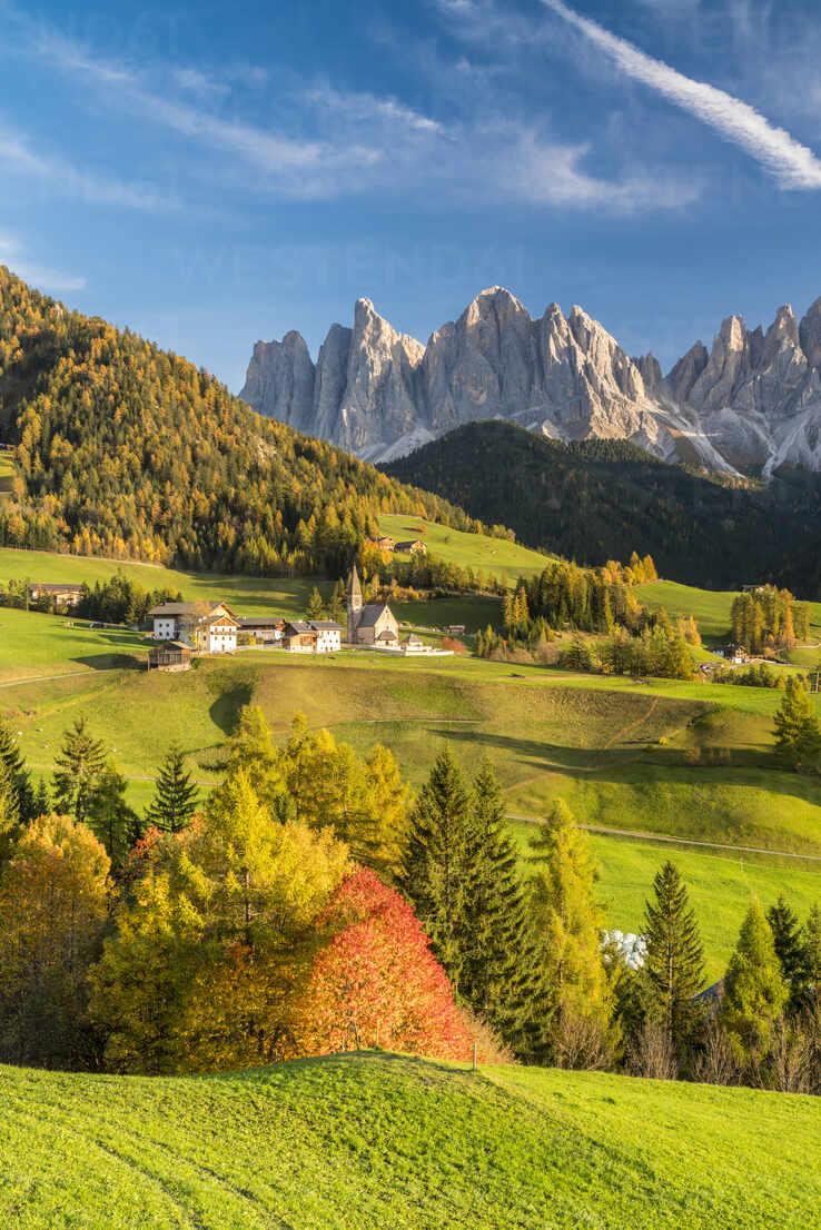 738x1106 Sunset over the Odle Group and village of Santa Magdalena in autumn, Funes Valley, Dolomites, Bolzano