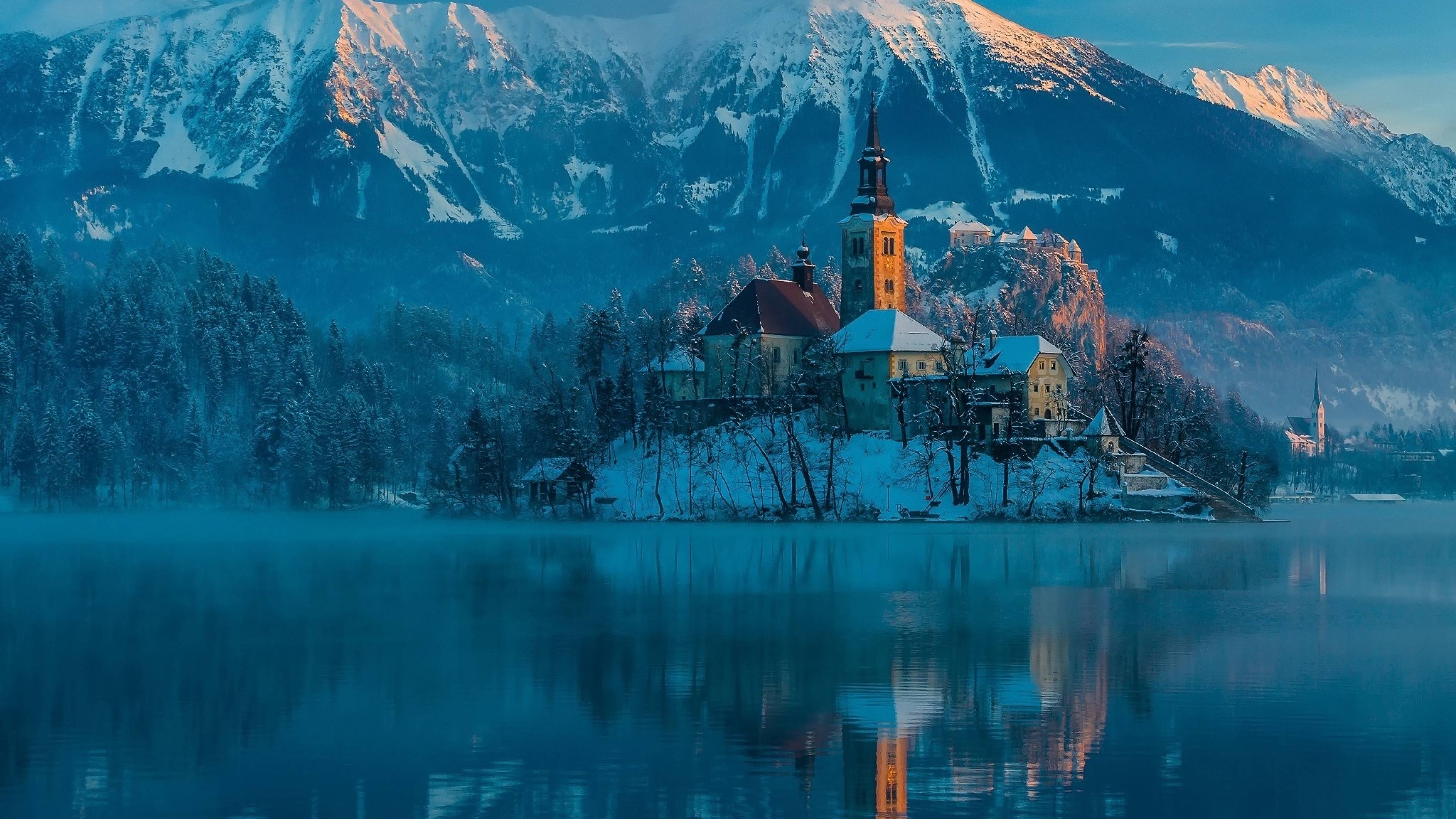 3840x2160 slovenia, church, lake 4K Wallpaper, HD Nature 4K Wallpaper, Image, Photo and Background