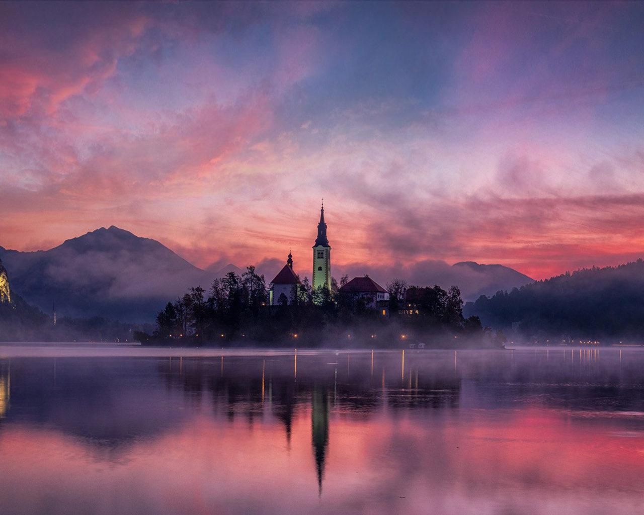 1280x1024 Sunrise Red Sky Lake Bled Early Morning Slovenia 4k Ultra HD Wallpaper For Laptop Tablet And Mobile Phones :