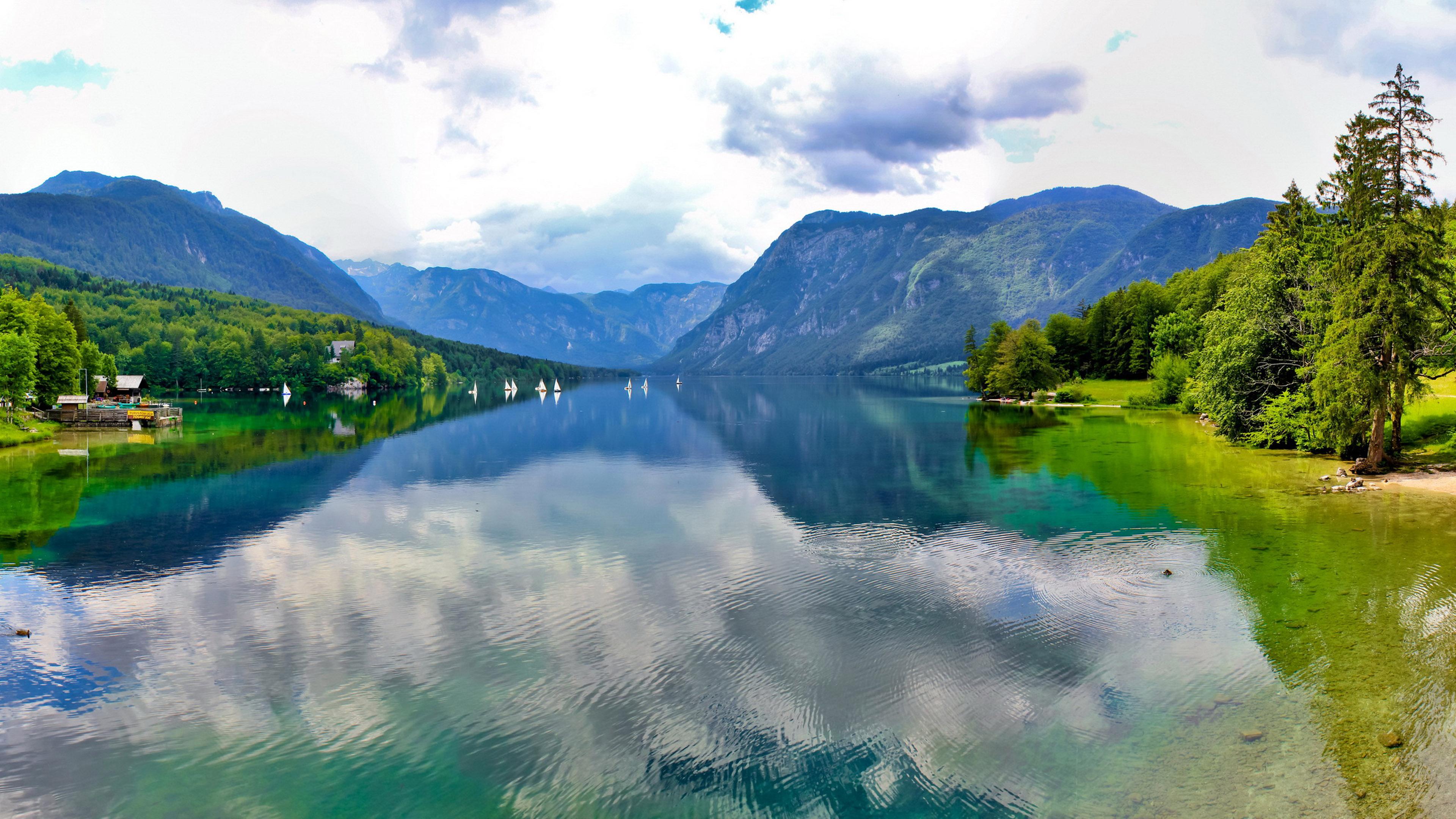3840x2160 Mountains Lake Bohinj Slovenia Clouds Nature Landscape Photography 4k Wallpaper 3840x2160 :