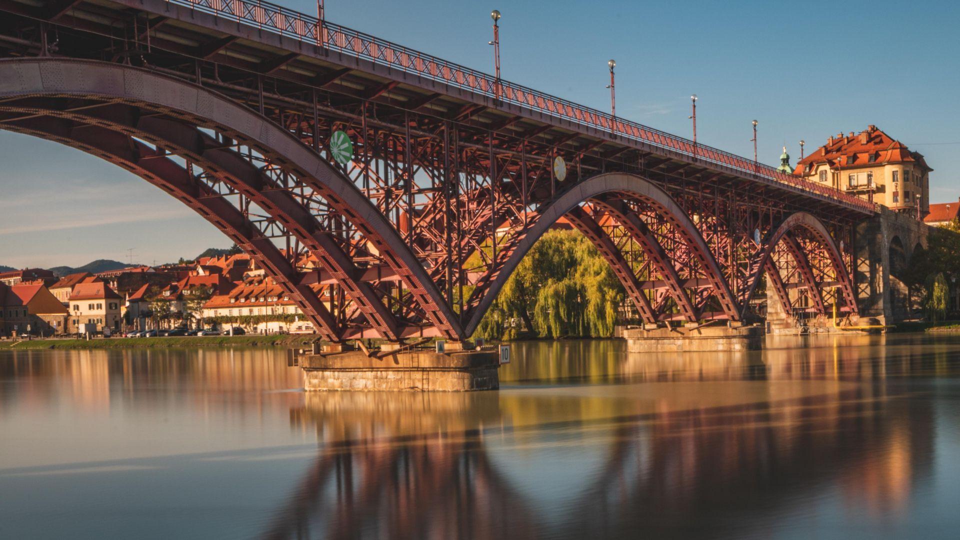 1920x1080 The Old Bridge at Sunset Maribor Slovenia wallpaper in 1920x1080 resolution